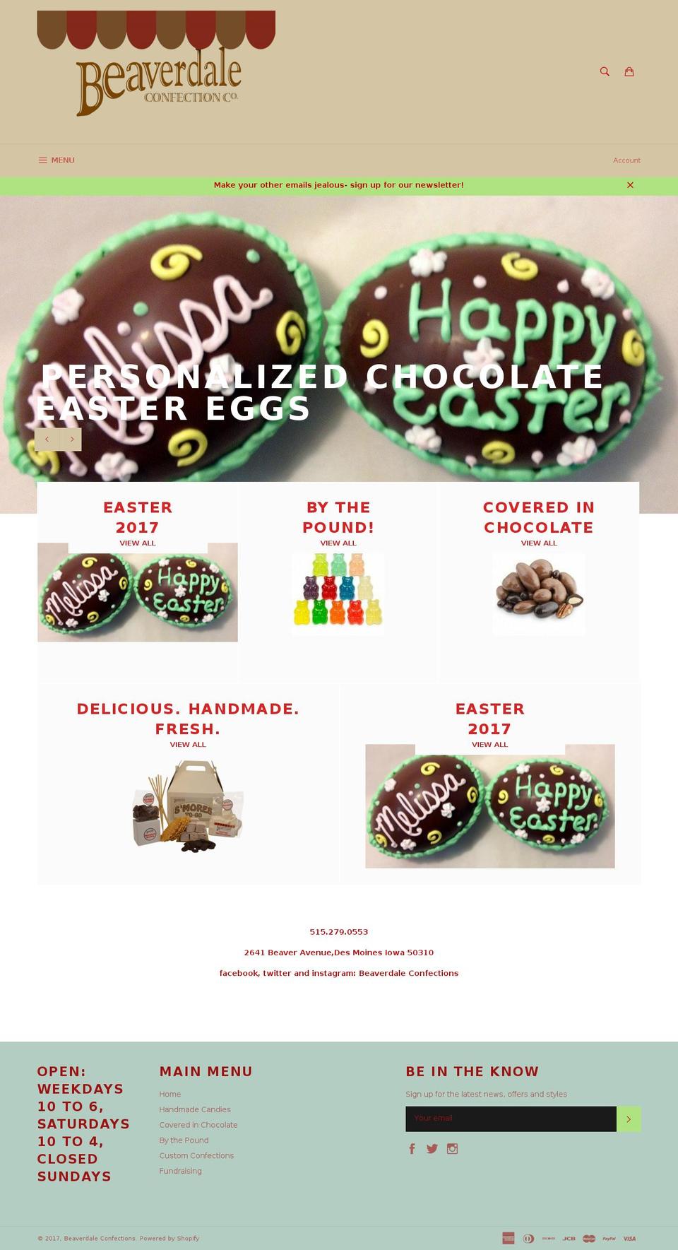 beaverdaleconfections.com shopify website screenshot