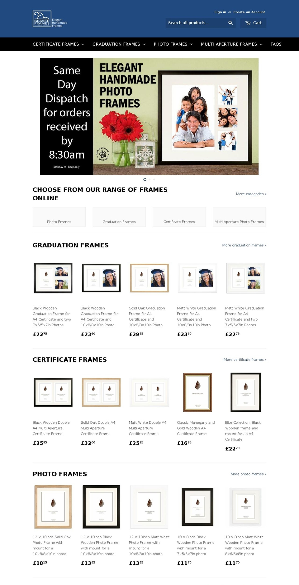 beaverframes.co.uk shopify website screenshot