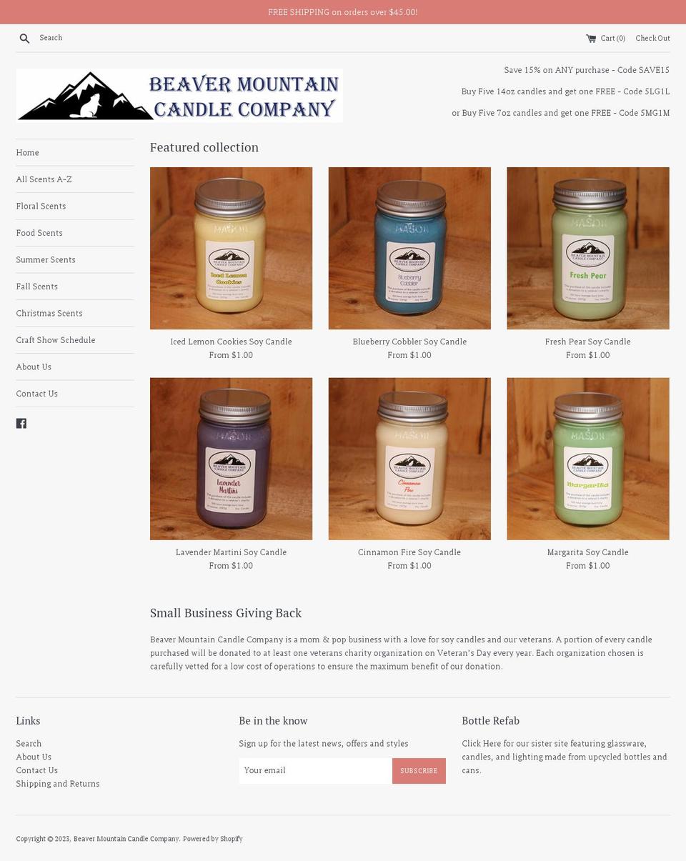 beavermtncandles.com — Shopify storefront screenshot