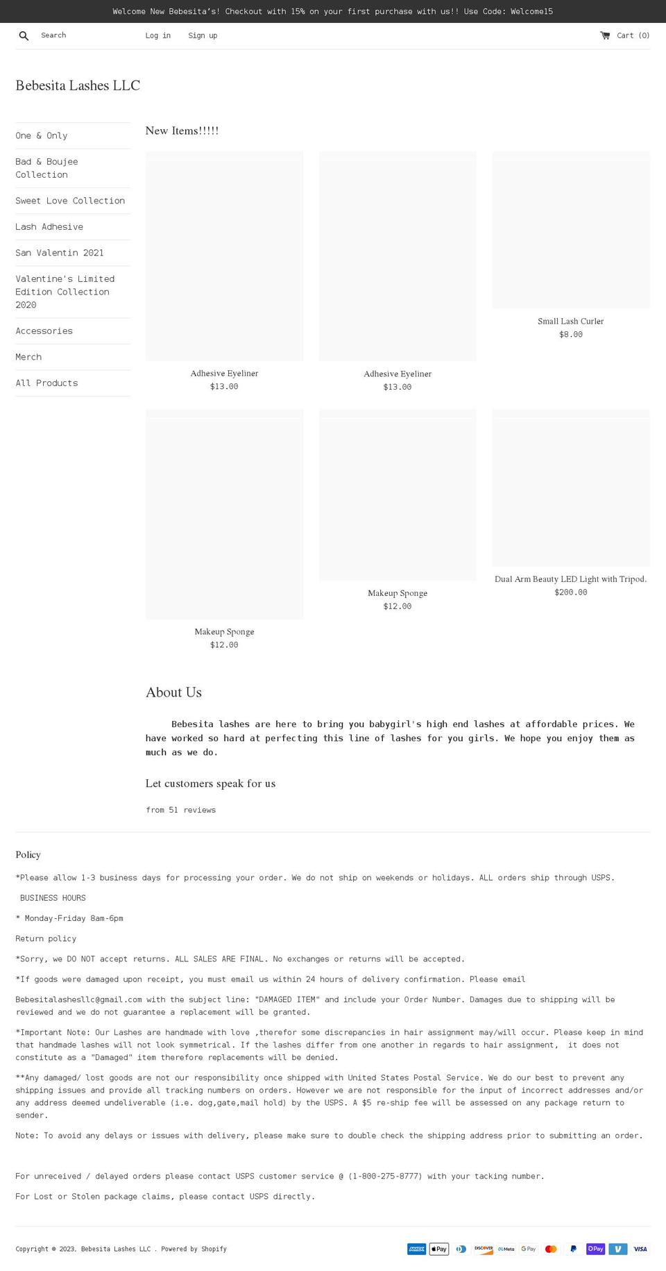 bebesitalashesllc.com shopify website screenshot