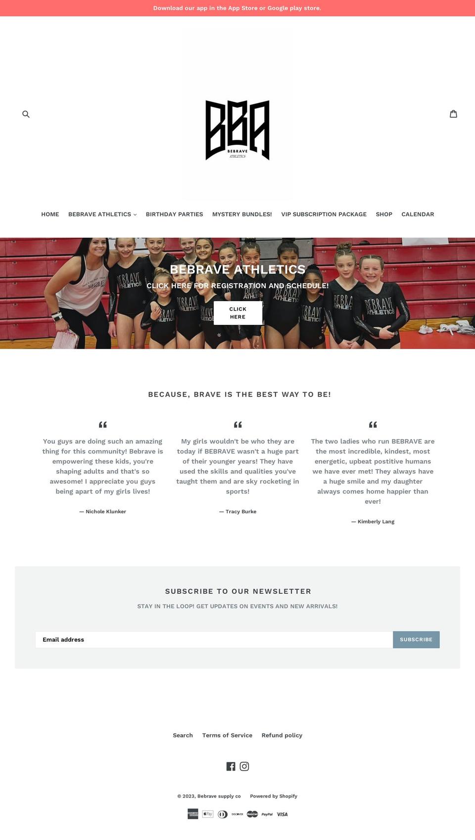 bebraveathletics.com shopify website screenshot