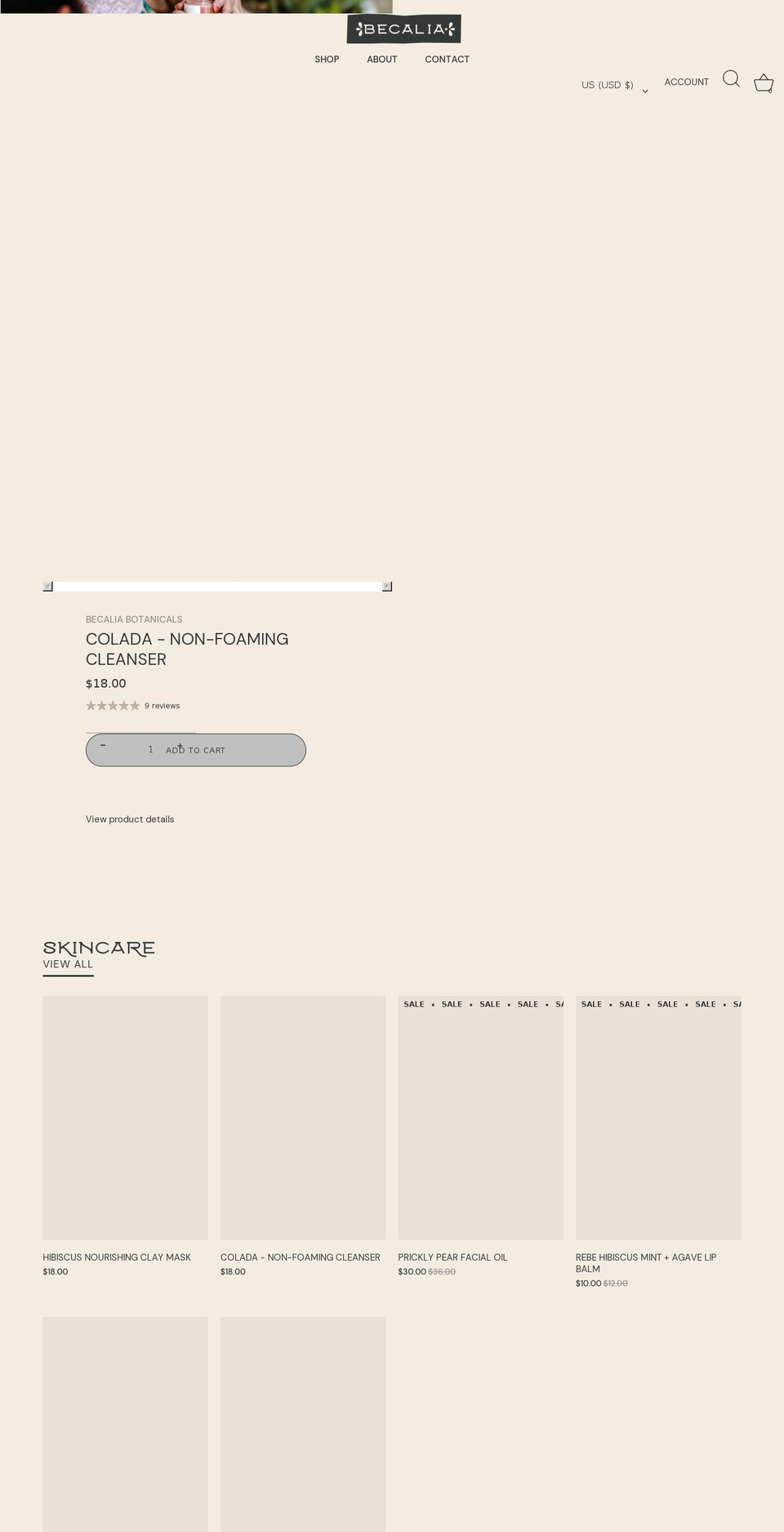 becaliabotanicals.com shopify website screenshot