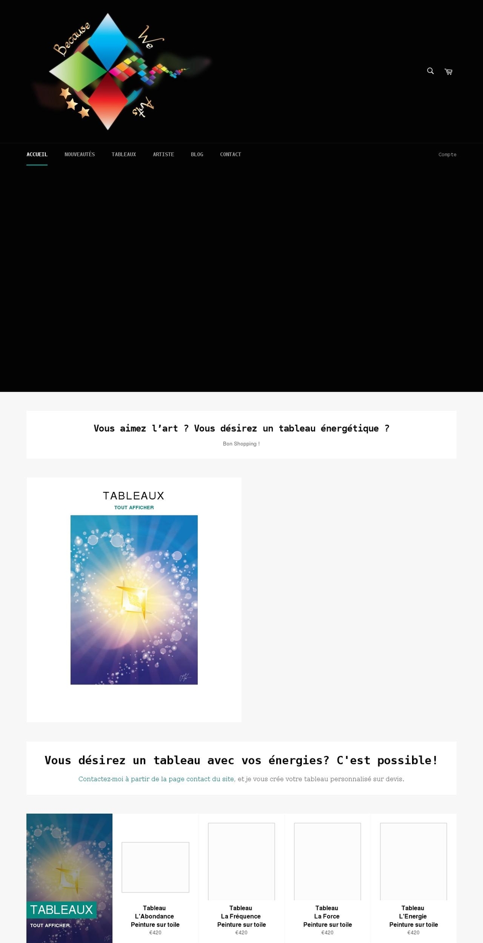 because-we-arts.com shopify website screenshot