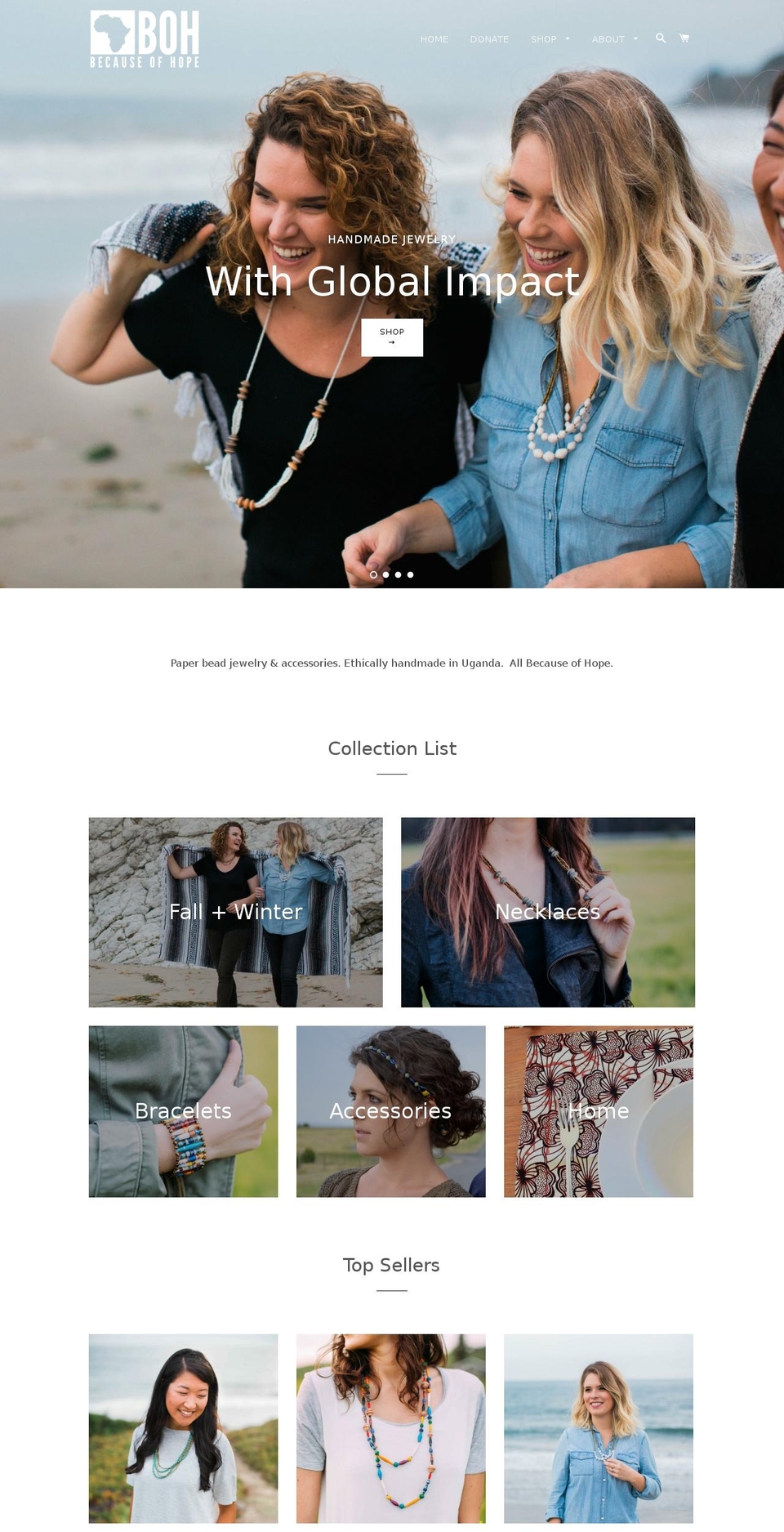 becauseofhope.com — Shopify storefront screenshot