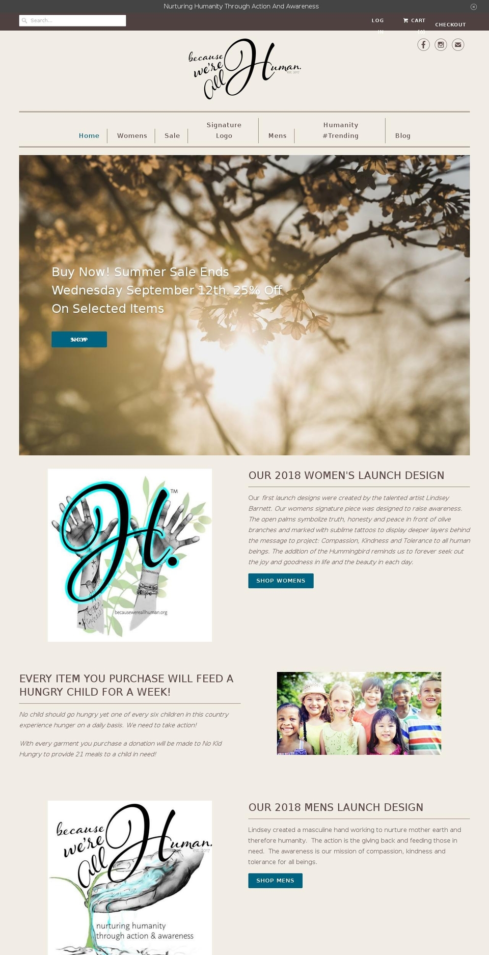 becausewereallhuman.org shopify website screenshot