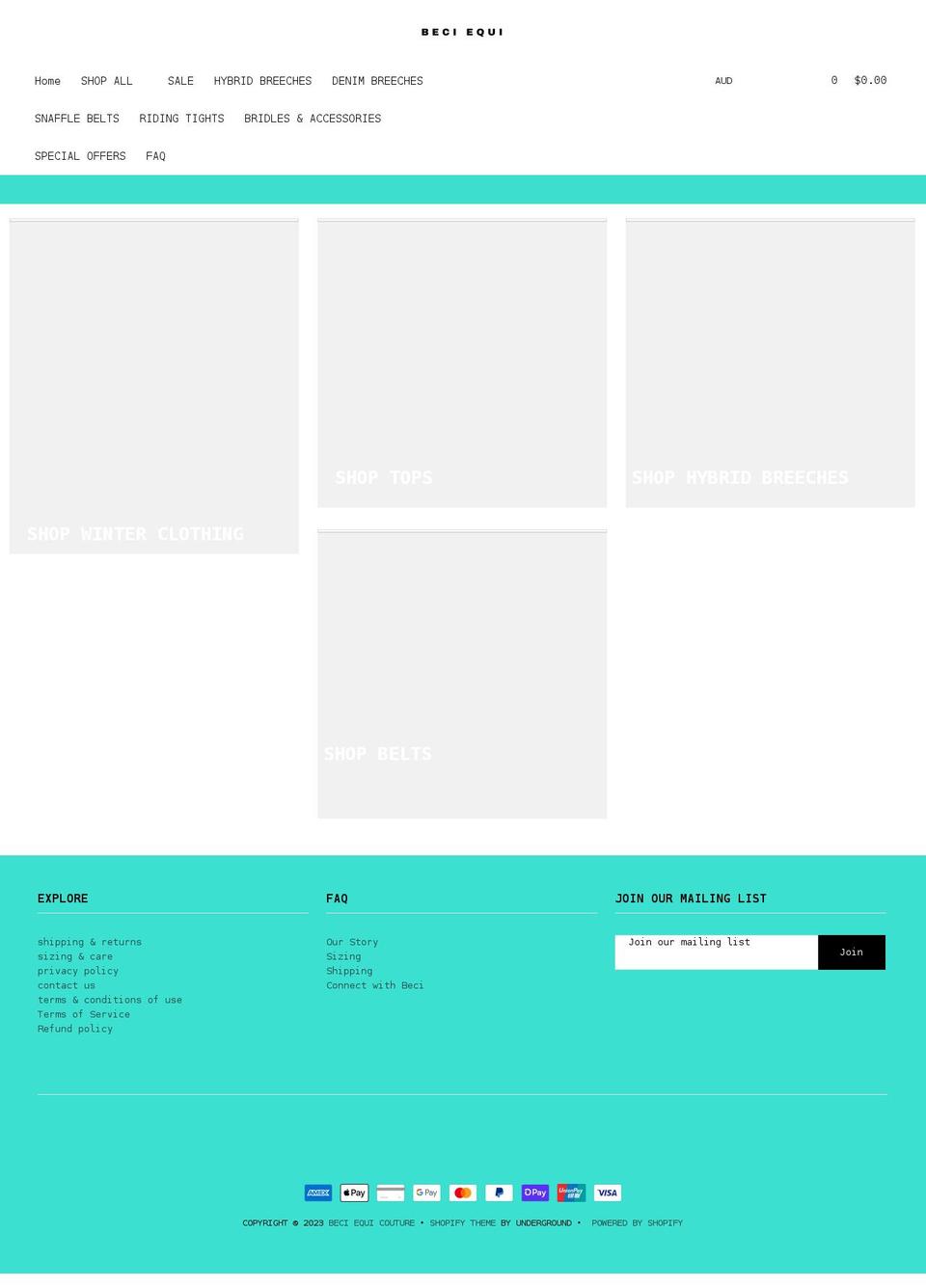 beciequicouture.com.au shopify website screenshot