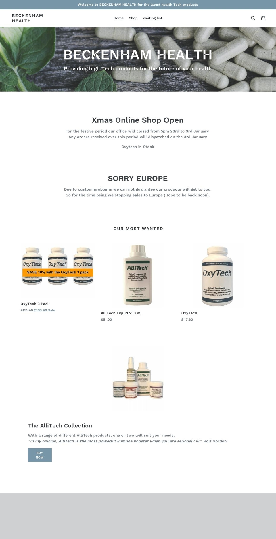 beckenhamhealth.co.uk shopify website screenshot