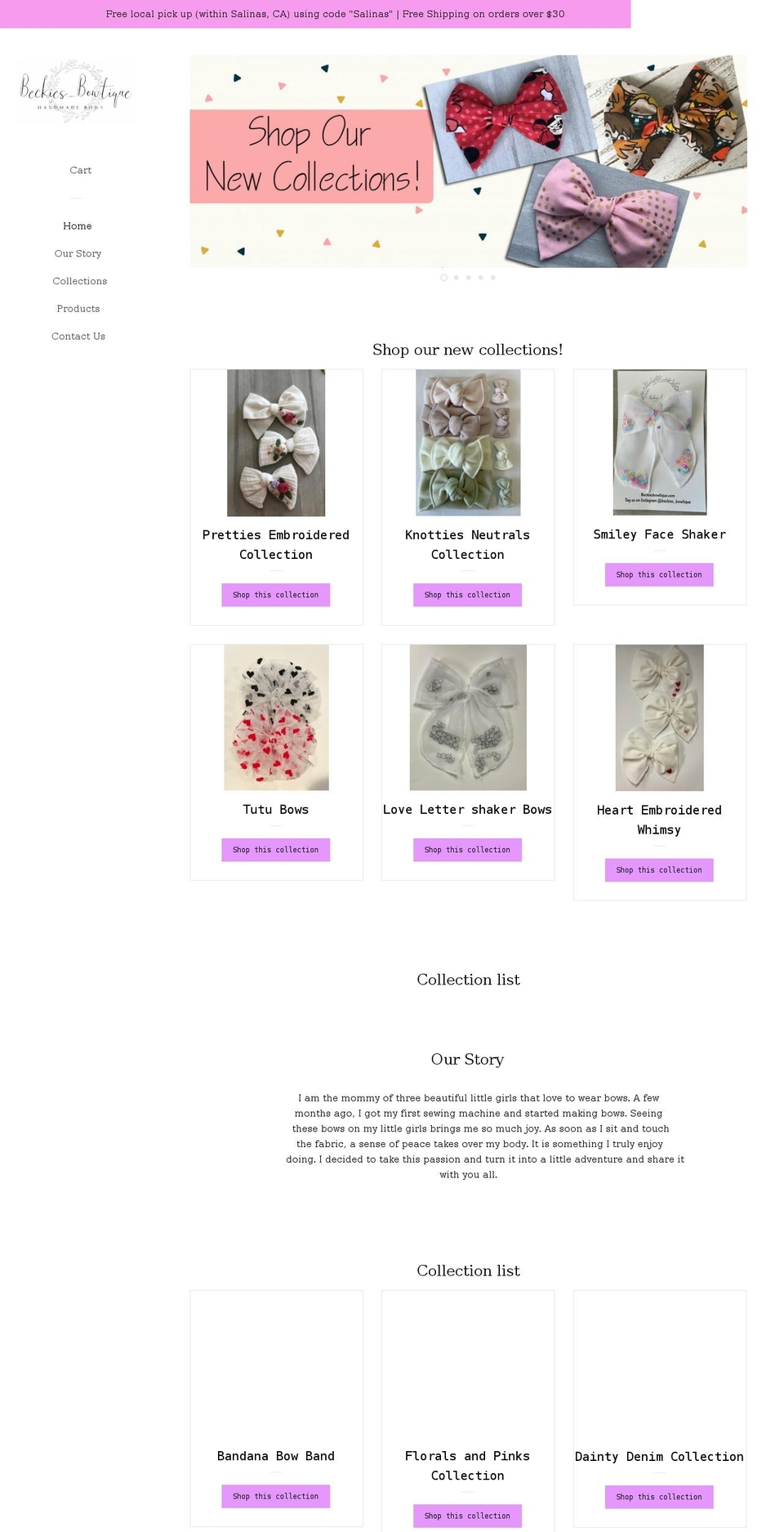 beckiesbowtique.com shopify website screenshot