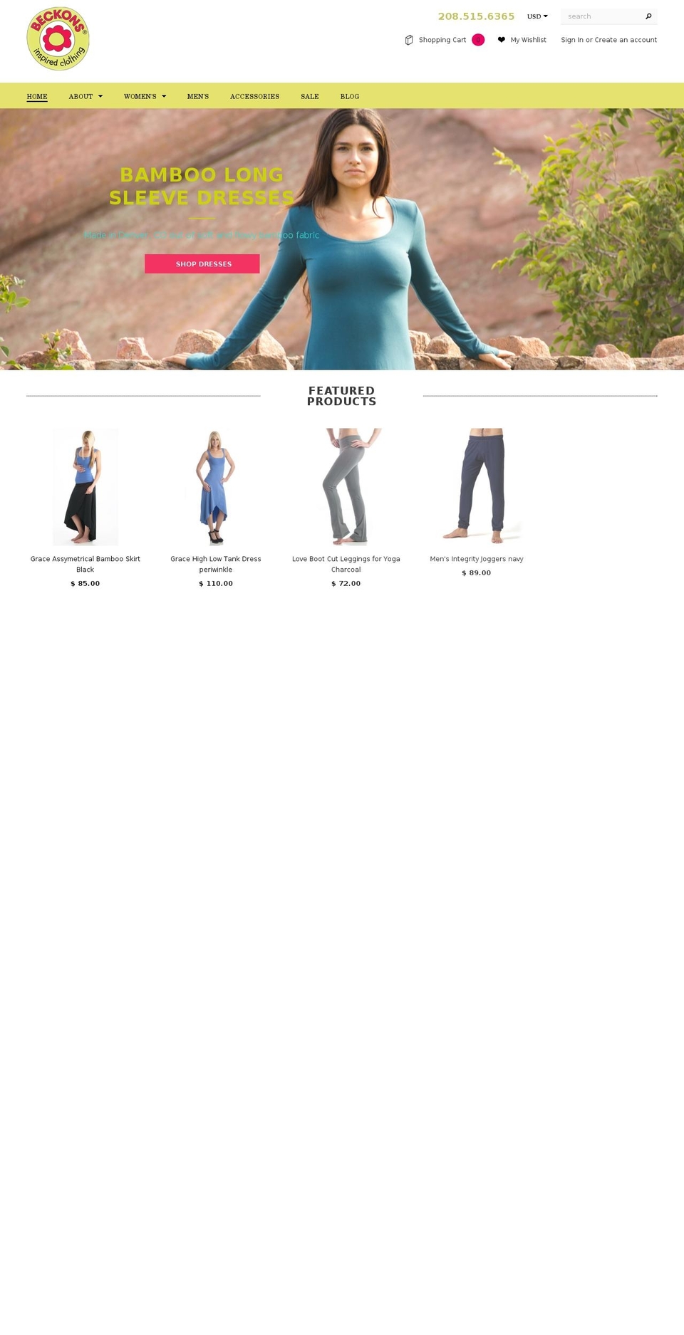 beckonsyogaclothing.com shopify website screenshot