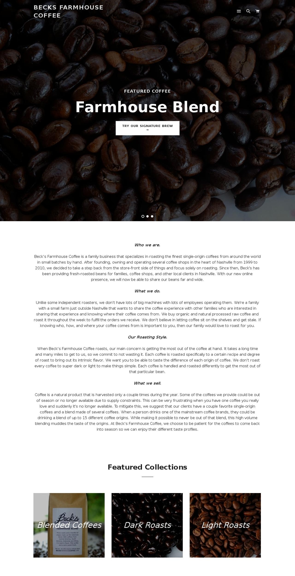 becksfarmhousecoffee.com shopify website screenshot