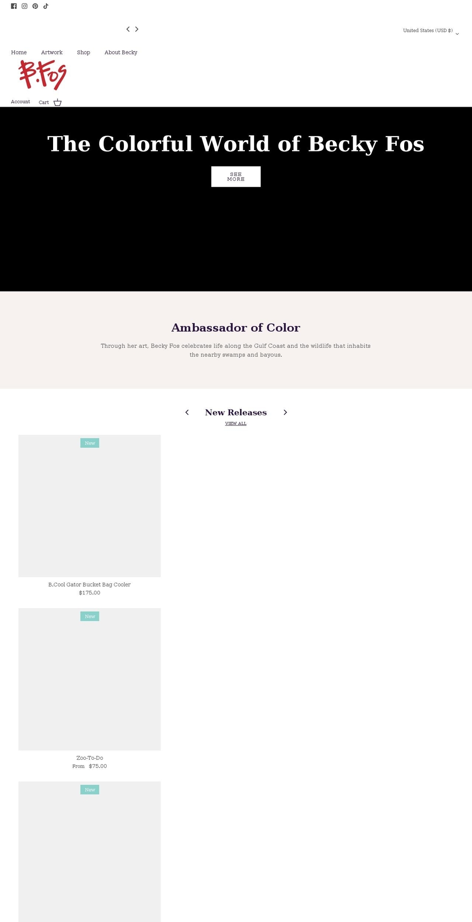 beckyfos.com shopify website screenshot