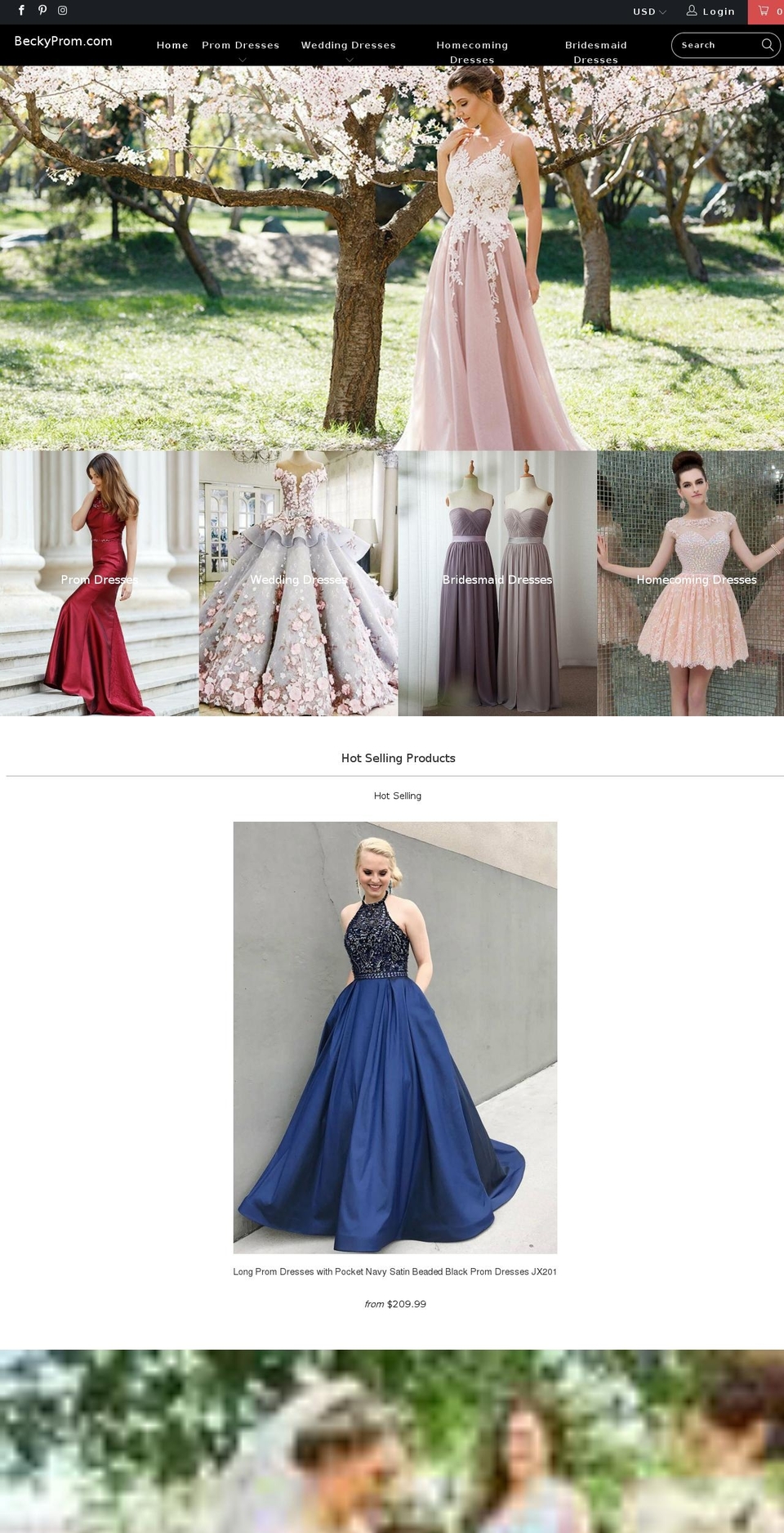 beckyprom.com — Shopify storefront screenshot