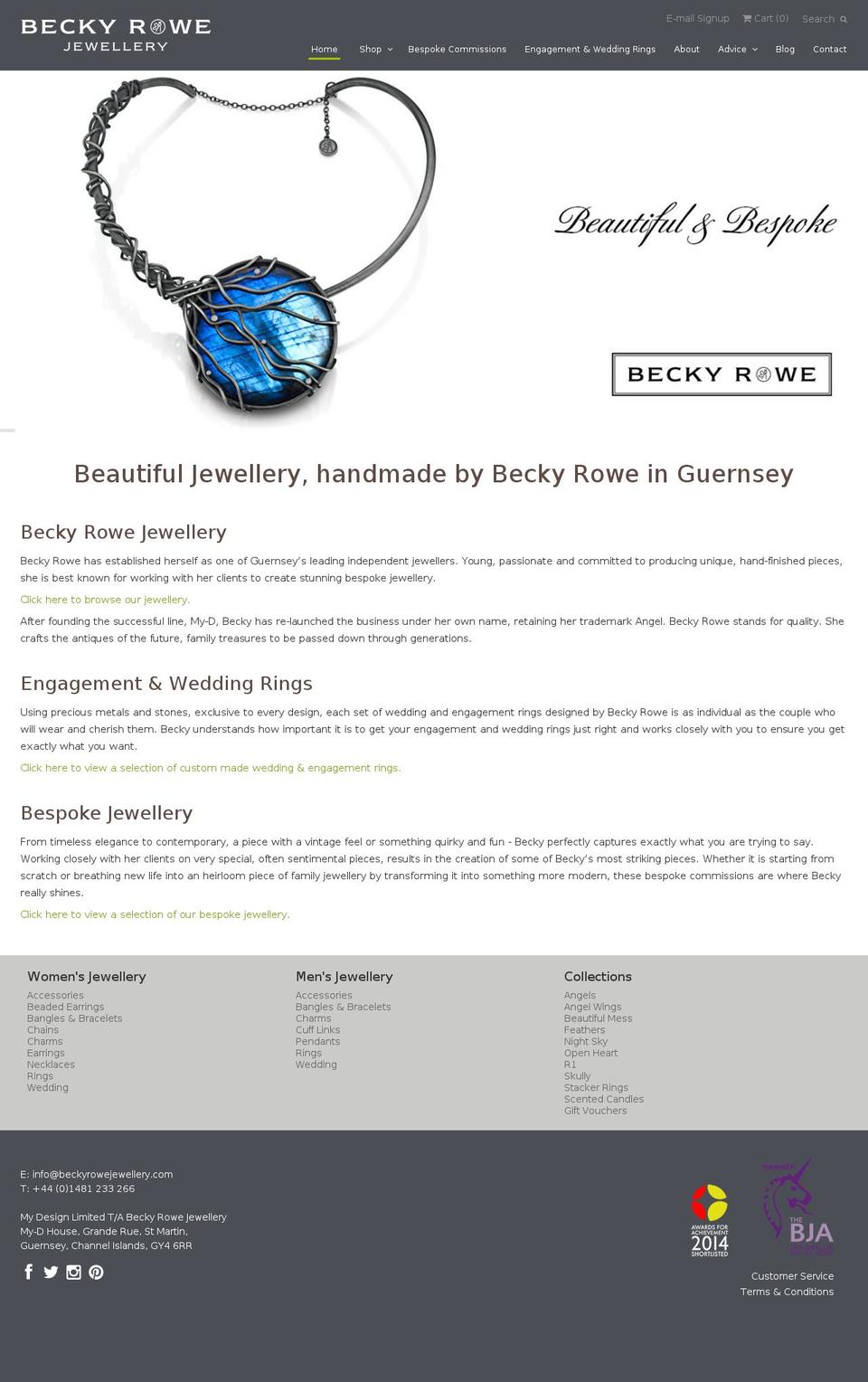 beckyrowejewellery.com shopify website screenshot