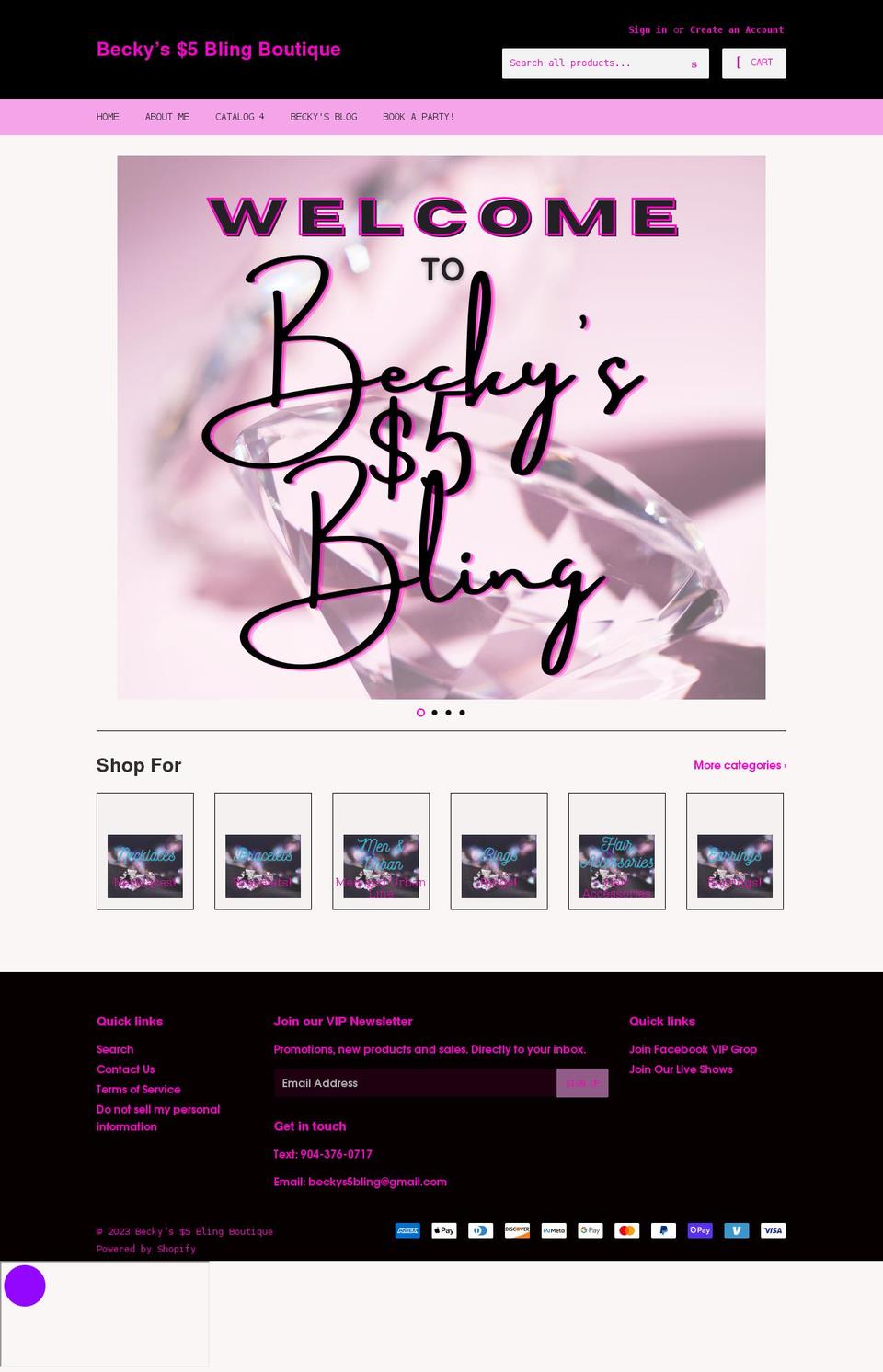 beckys5bling.com shopify website screenshot