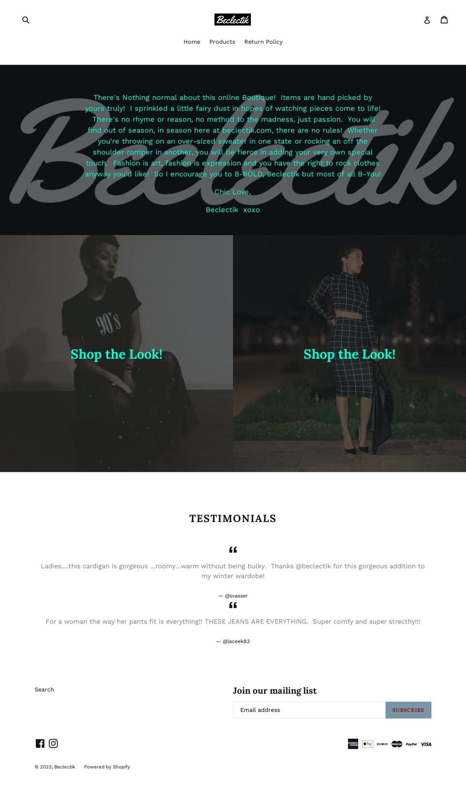 beclectik.com — Shopify storefront screenshot