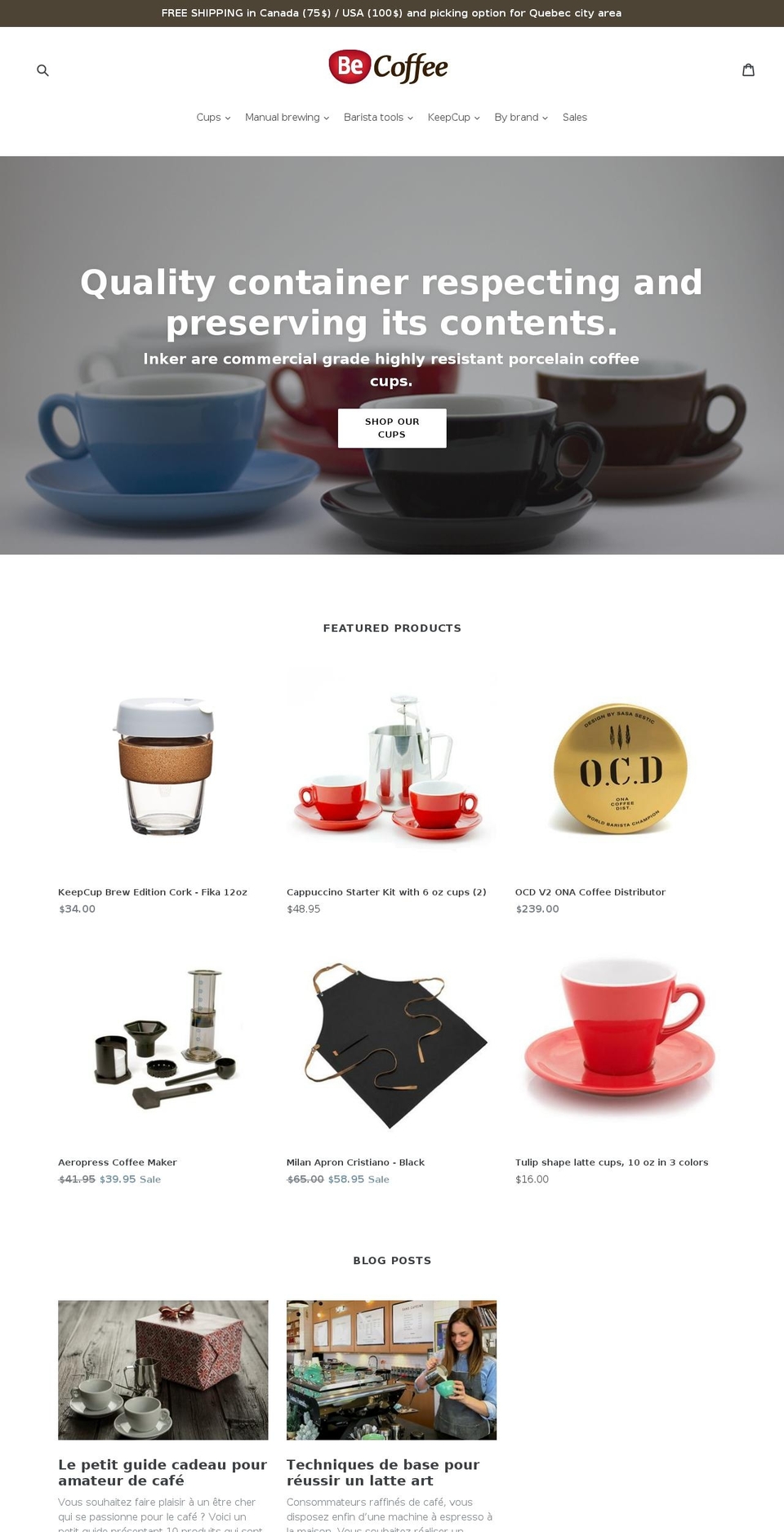 becoffee.ca shopify website screenshot