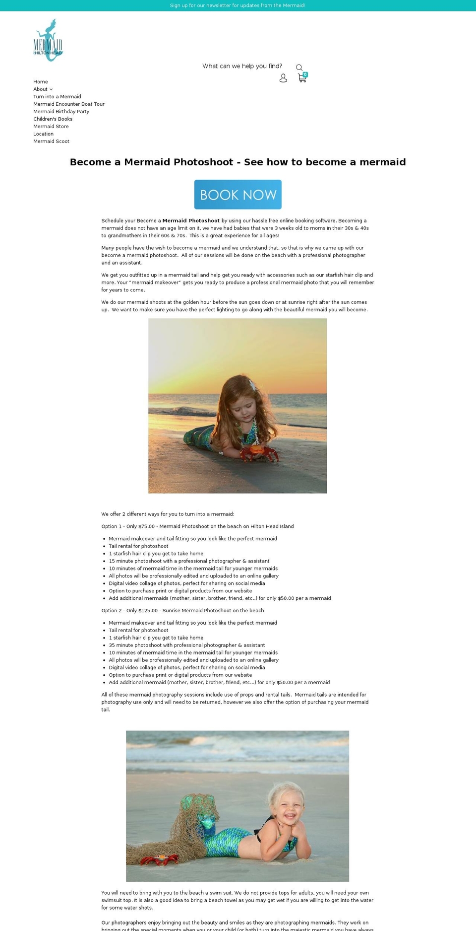 becomeamermaidhiltonhead.com — Shopify storefront screenshot