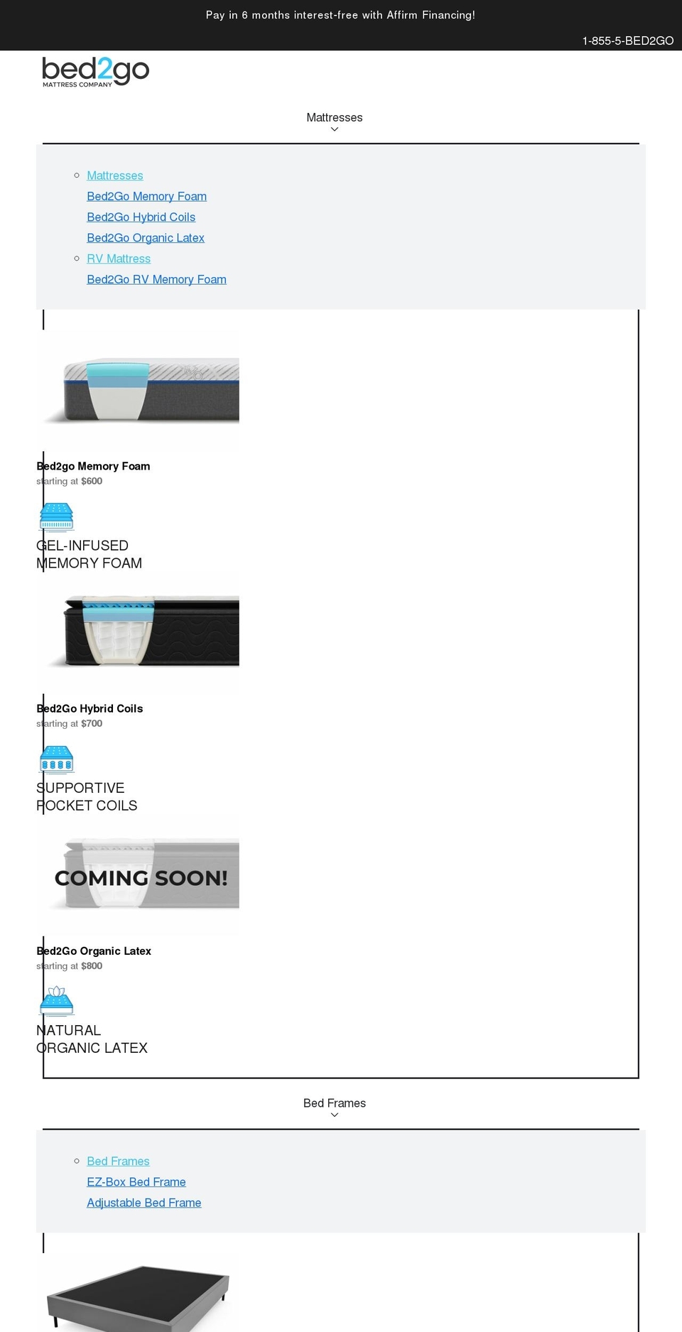 bed2go.ca shopify website screenshot