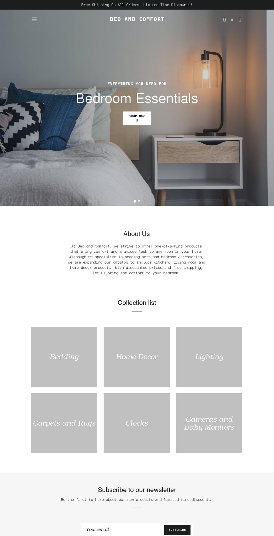 bedandcomfort.com shopify website screenshot