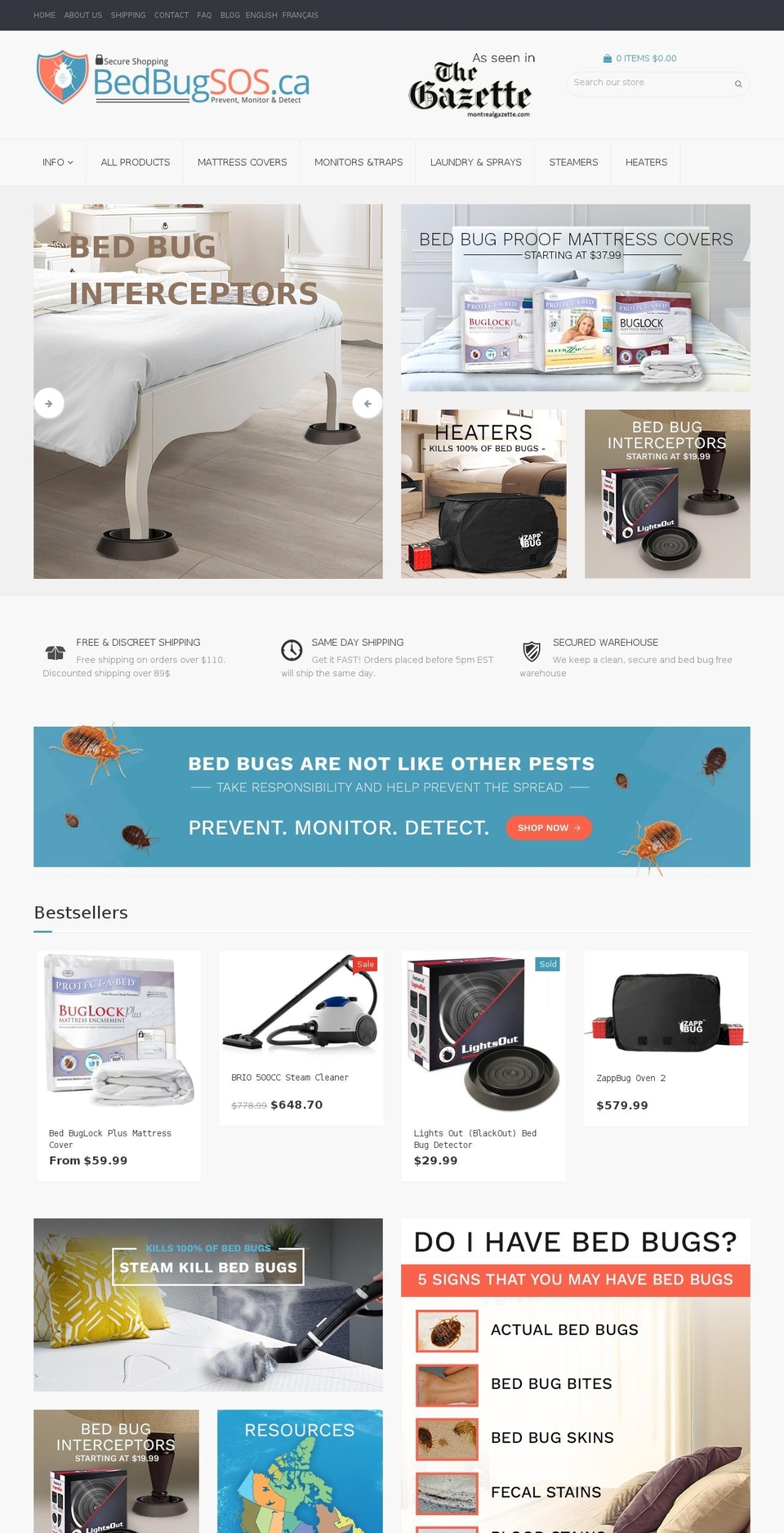 bedbugsos.ca shopify website screenshot