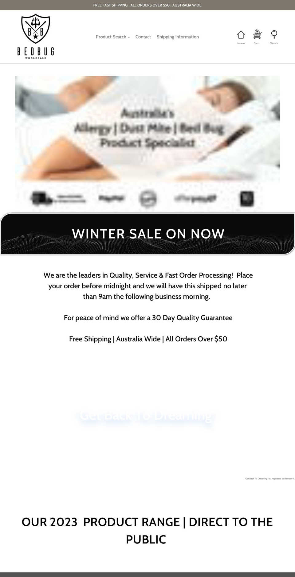 bedbugwholesale.com.au shopify website screenshot