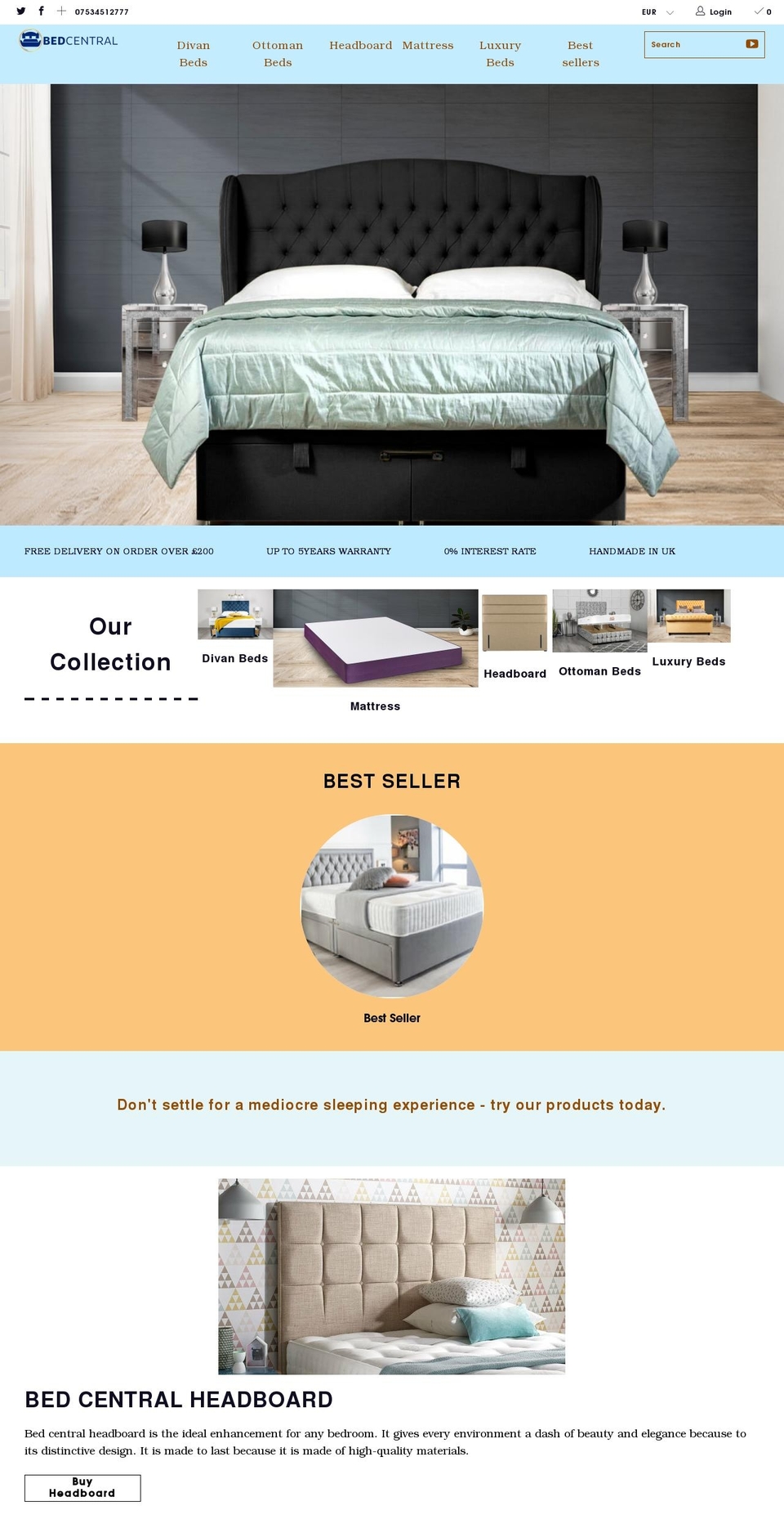 bedcentral.co.uk shopify website screenshot