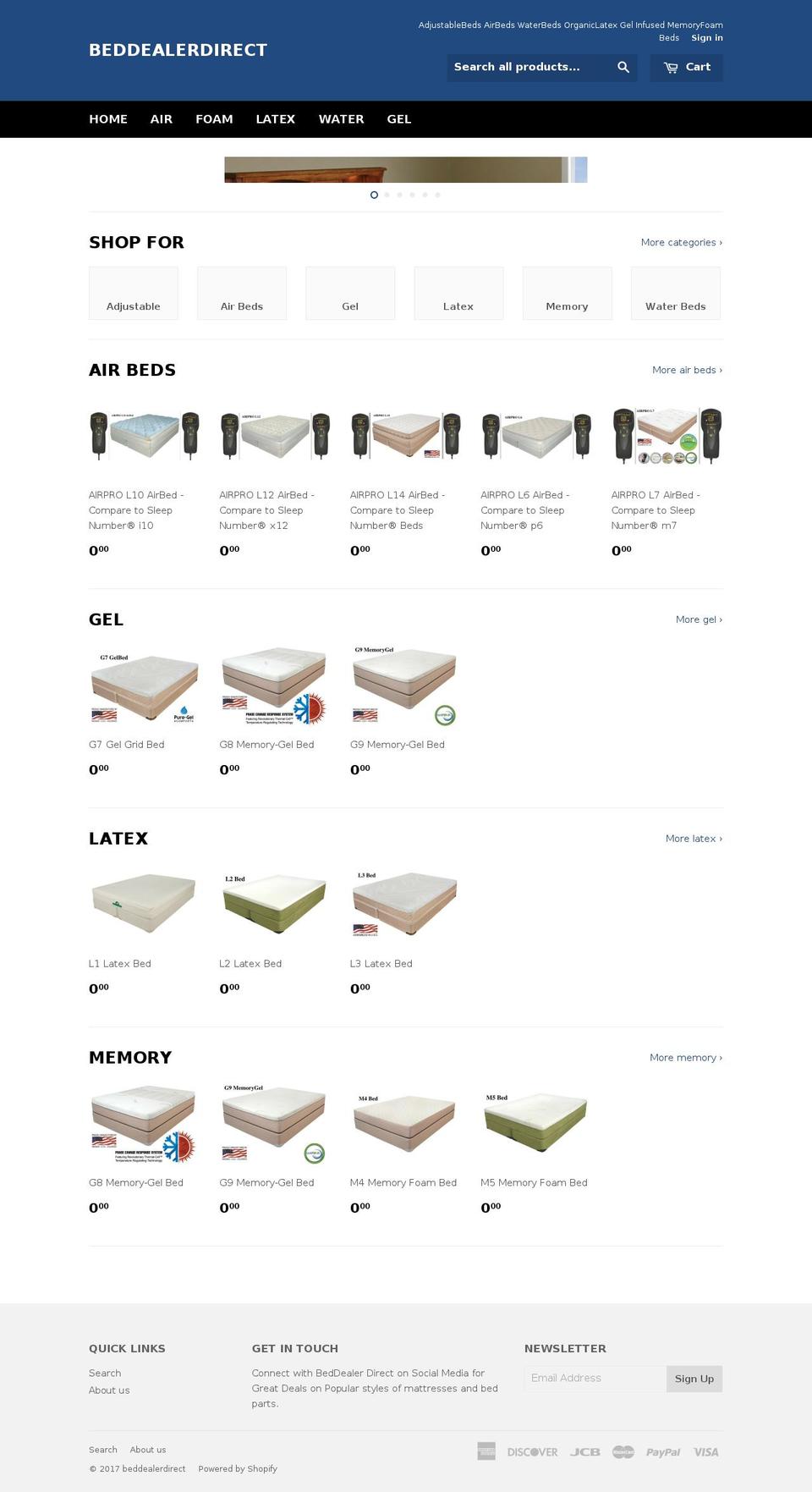 beddealerdirect.com shopify website screenshot