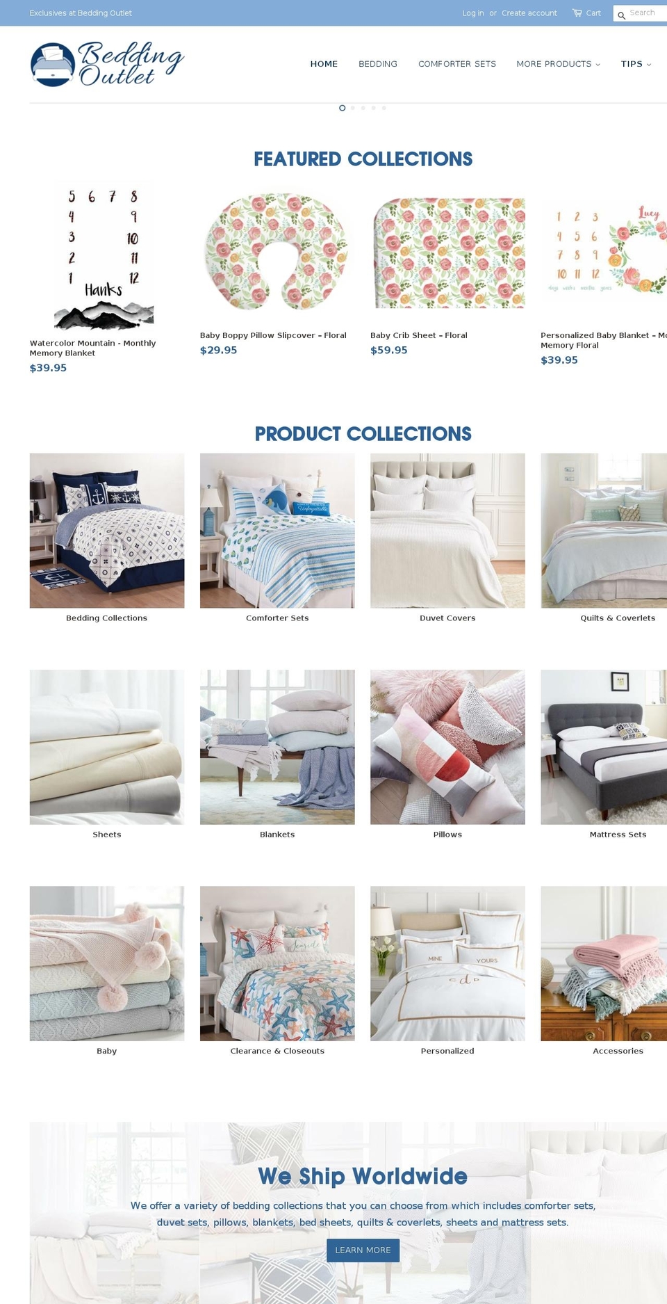 beddingoutlet.com — Shopify storefront screenshot