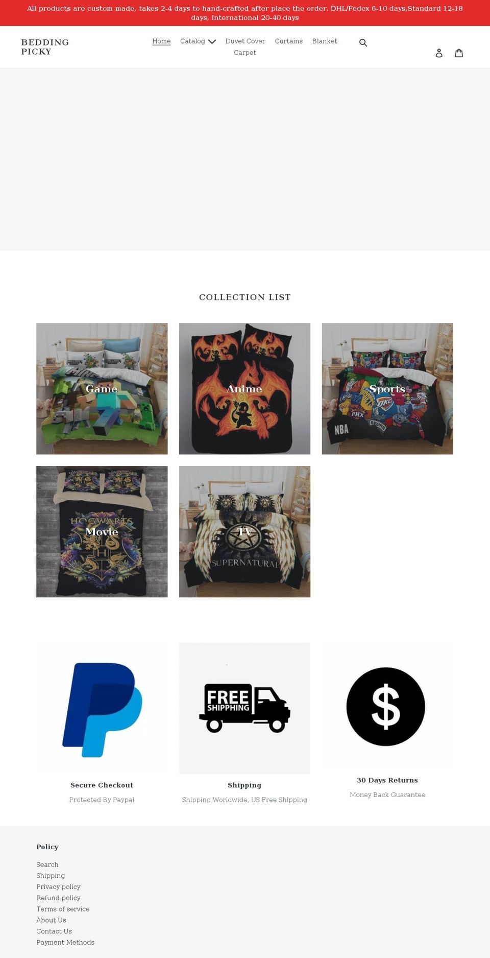 beddingpicky.com shopify website screenshot