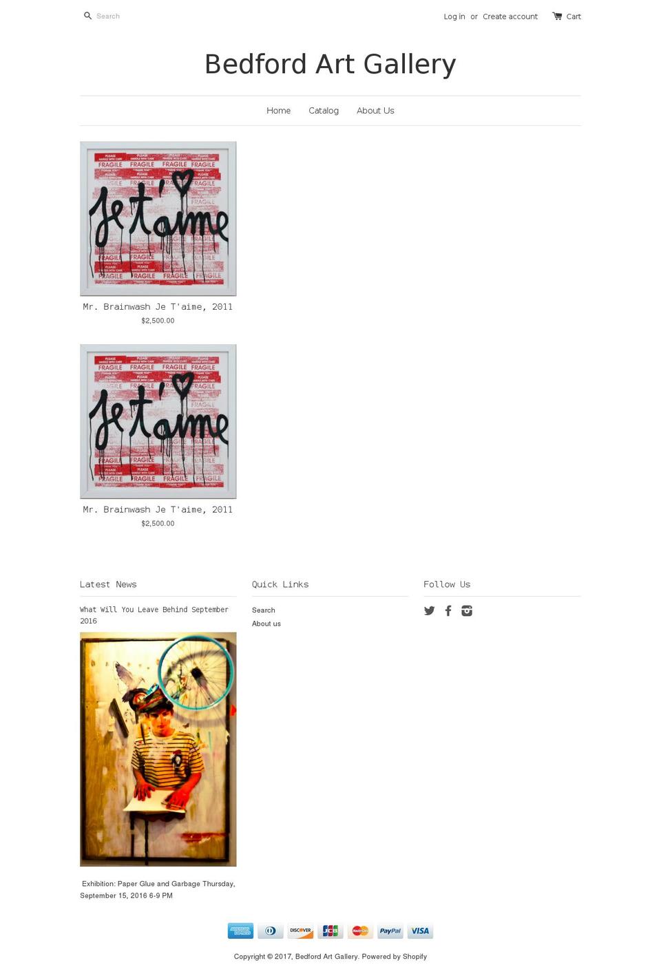 bedfordartgallery.com shopify website screenshot