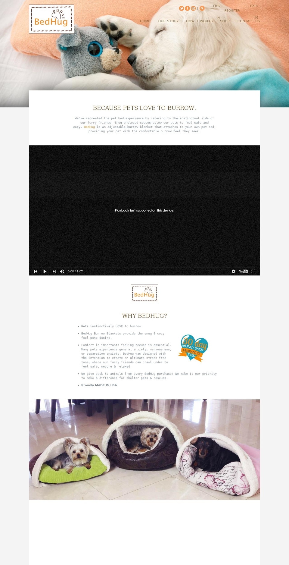 bedhugpet.com shopify website screenshot
