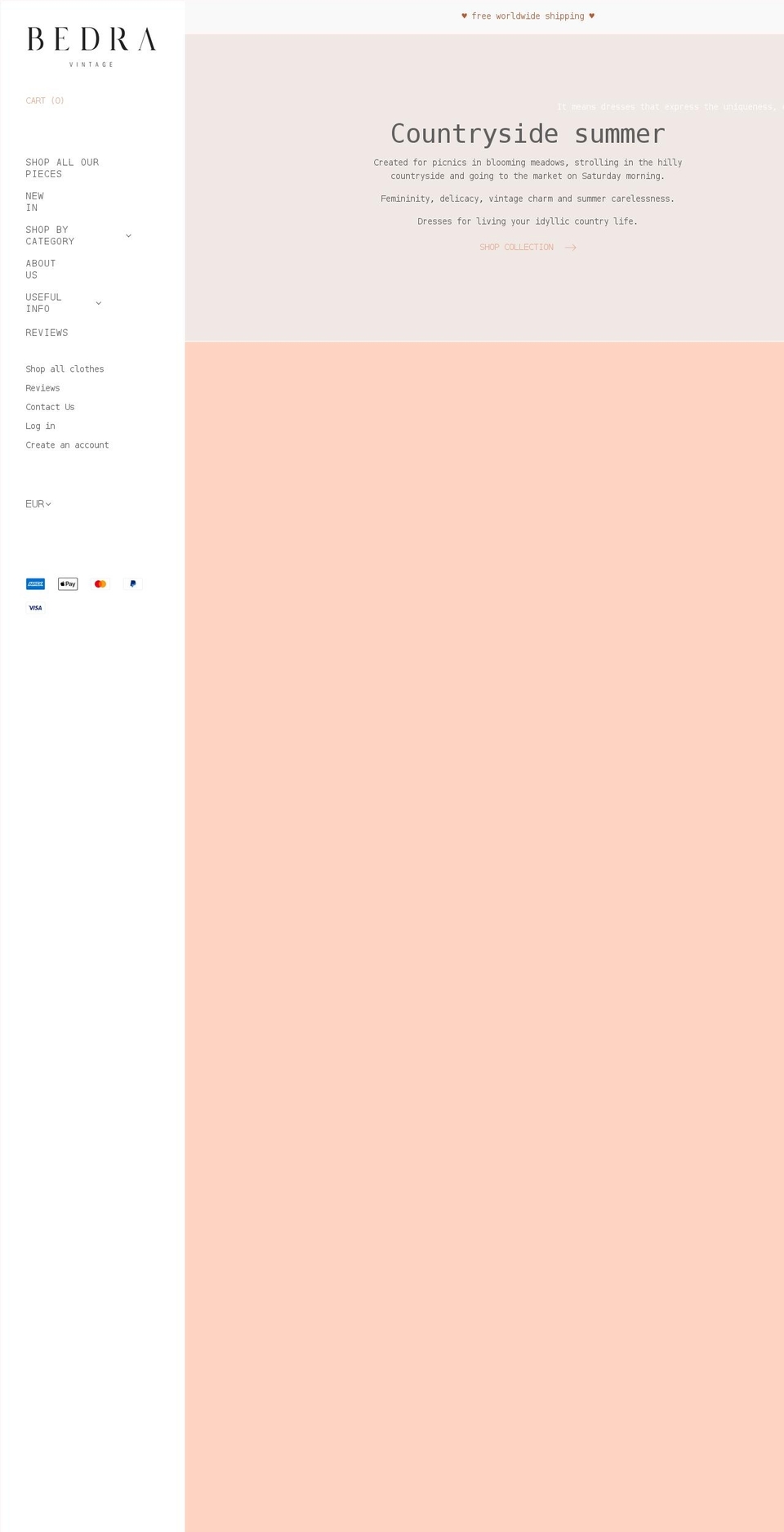 bedravintage.com shopify website screenshot