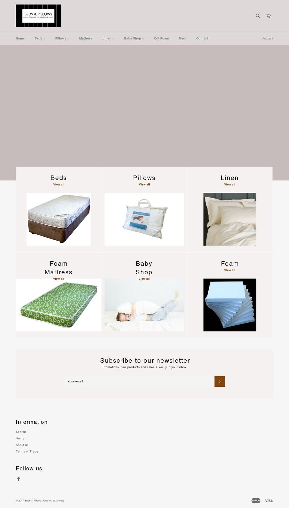 bedsandpillows.co.za shopify website screenshot