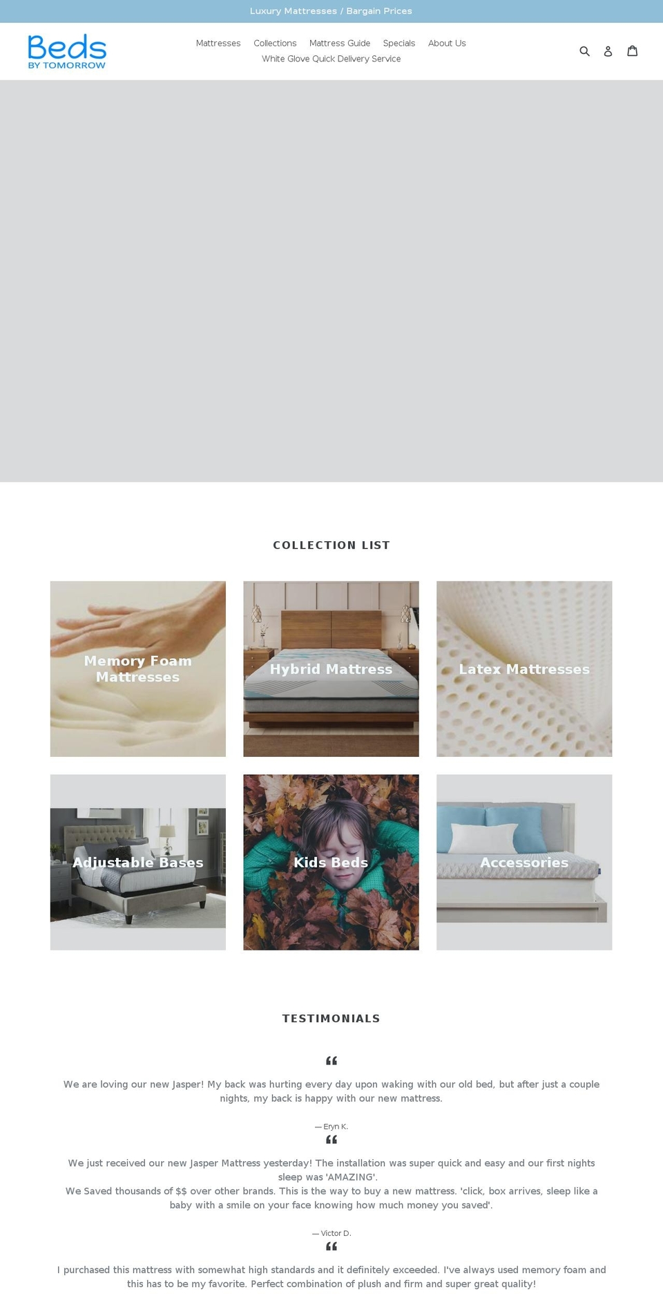 bedsbytomorrow.com — Shopify storefront screenshot