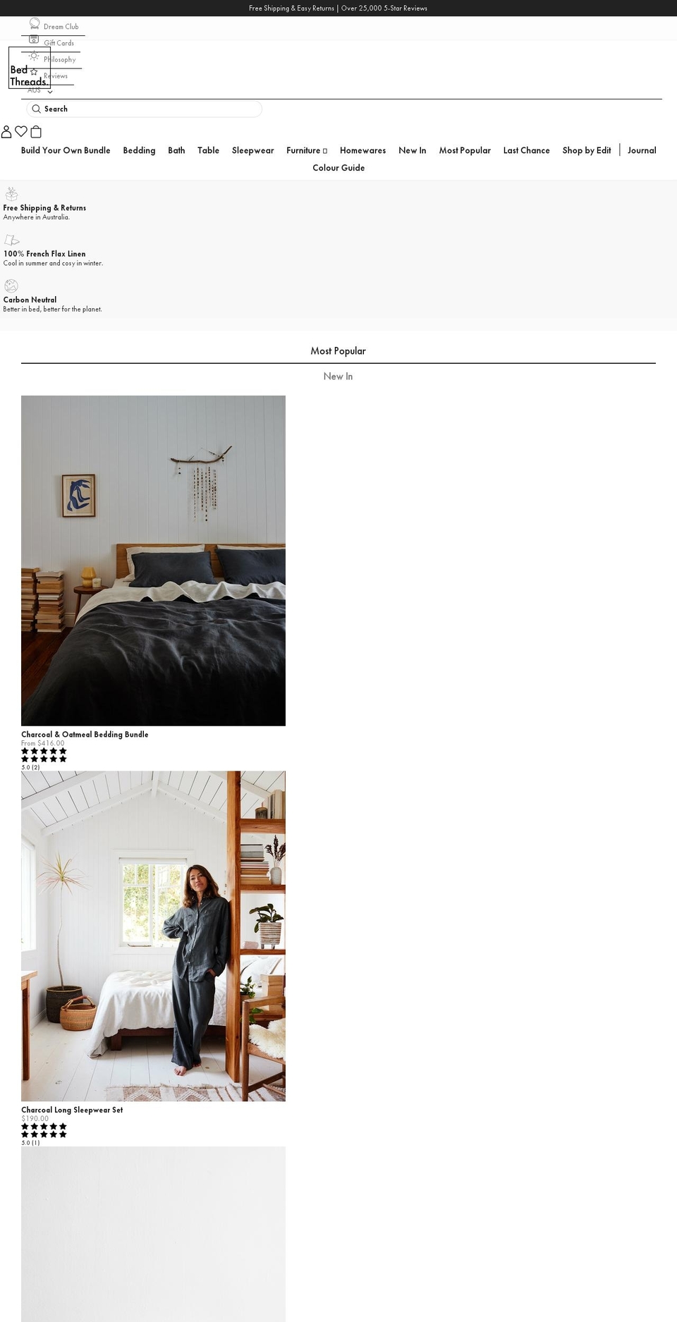 bedthreads.com.au shopify website screenshot