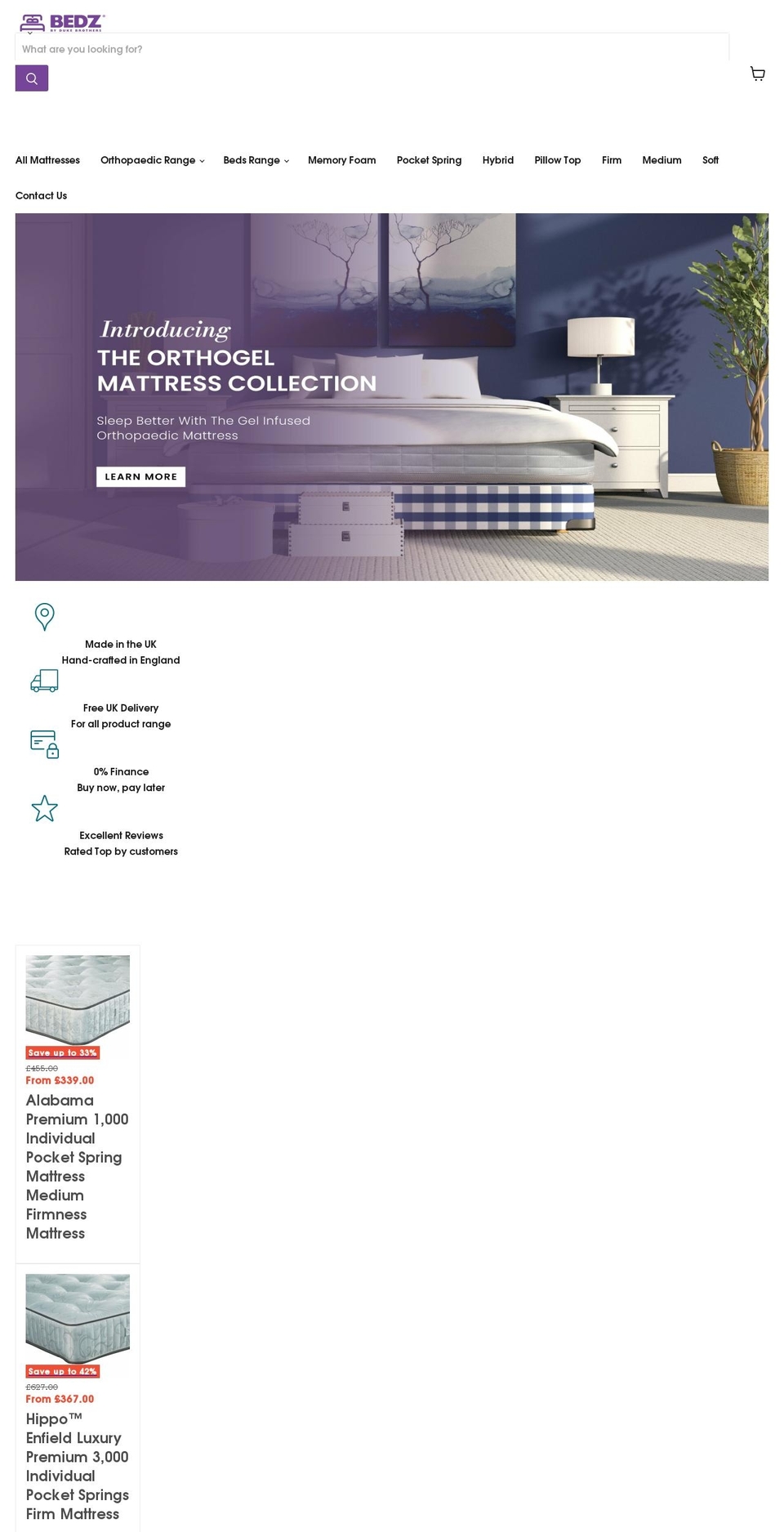 bedz.co.uk shopify website screenshot