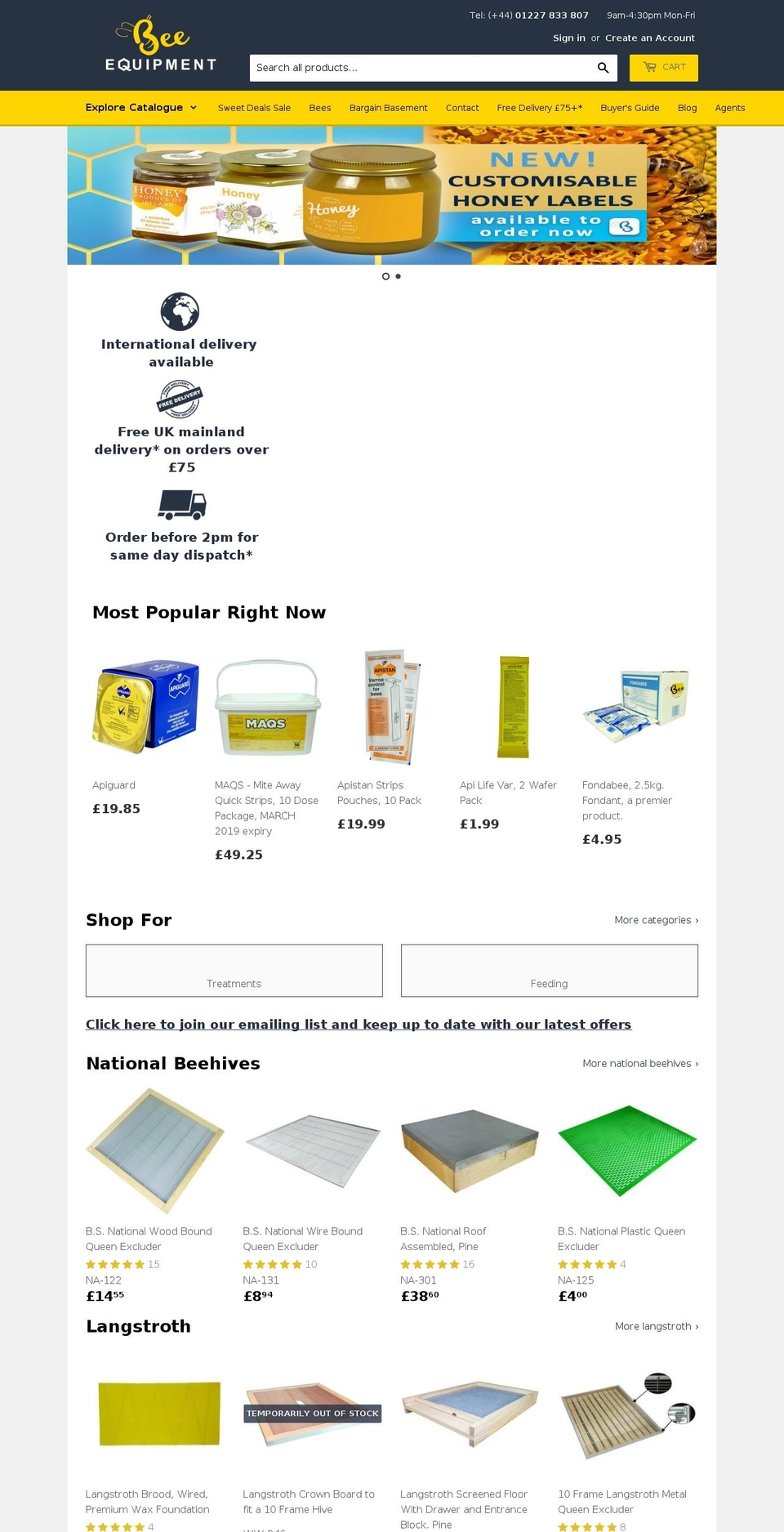 bee-equipment.co.uk shopify website screenshot