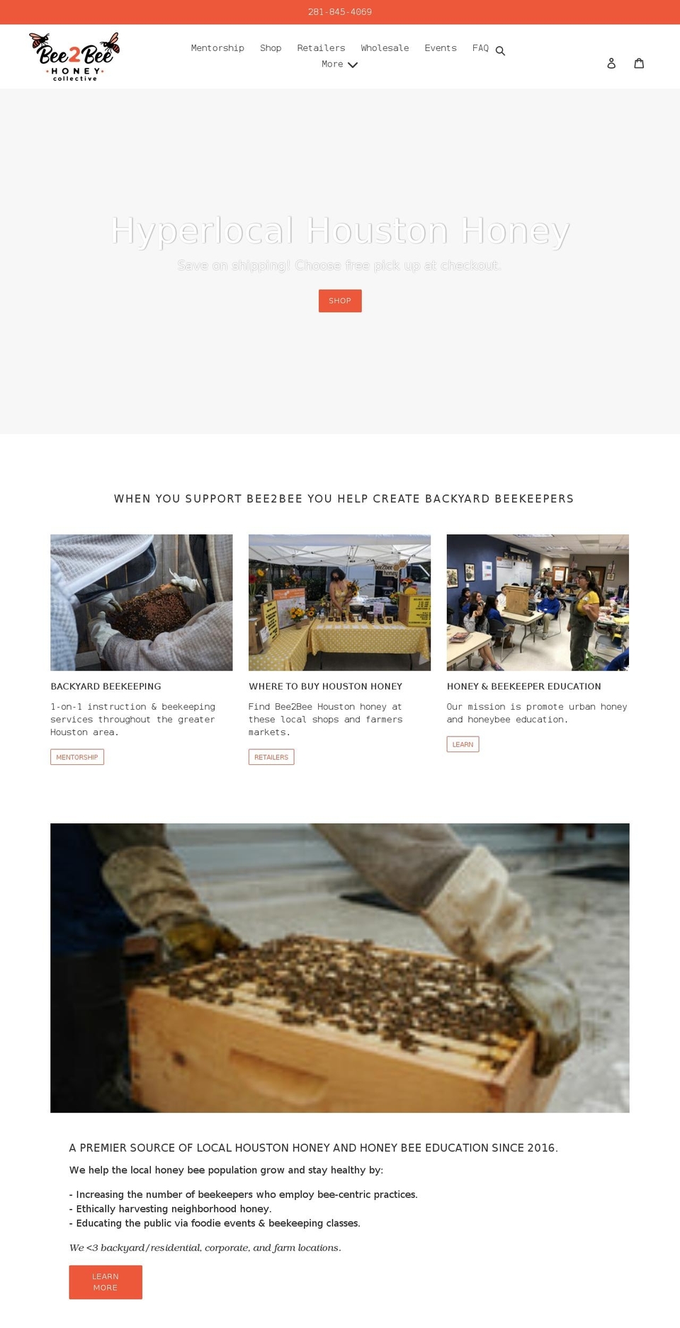 bee2beehoney.com shopify website screenshot