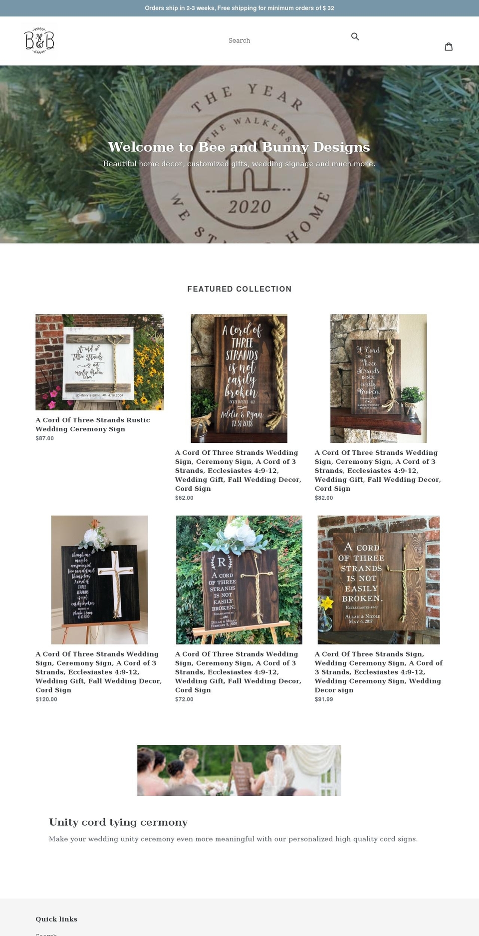 beeandbunnydesigns.com shopify website screenshot