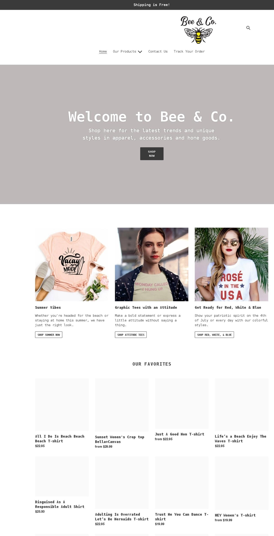 beeandcoboutique.com shopify website screenshot