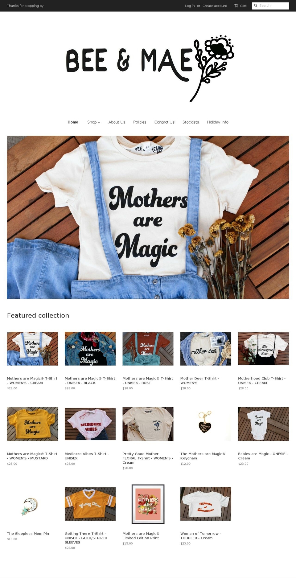 beeandmae.com shopify website screenshot