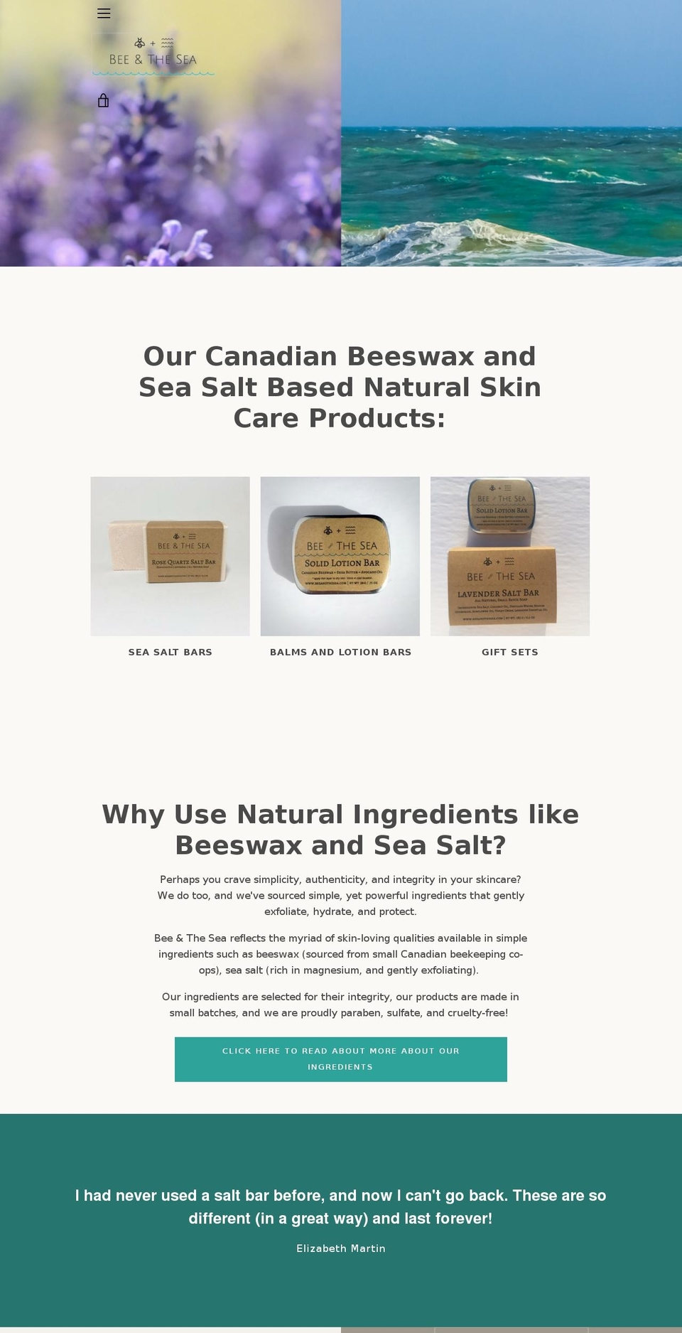 beeandthesea.com — Shopify storefront screenshot