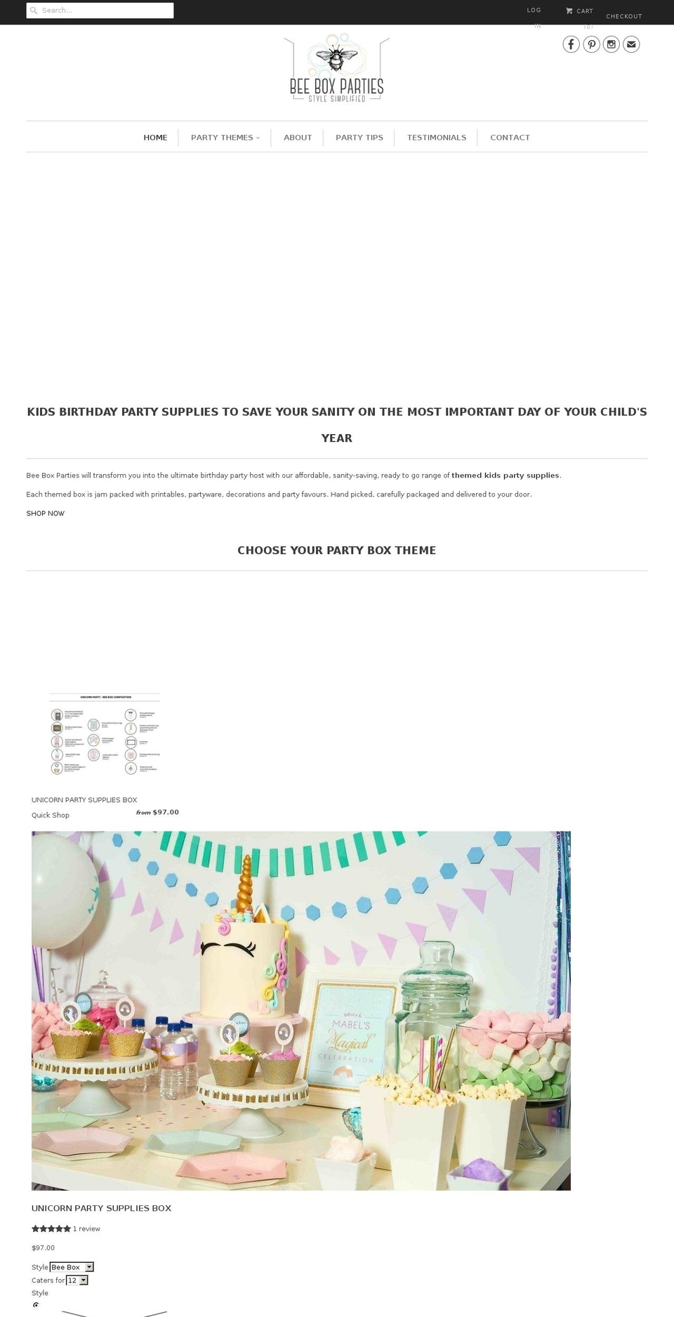 beeboxparties.com.au shopify website screenshot