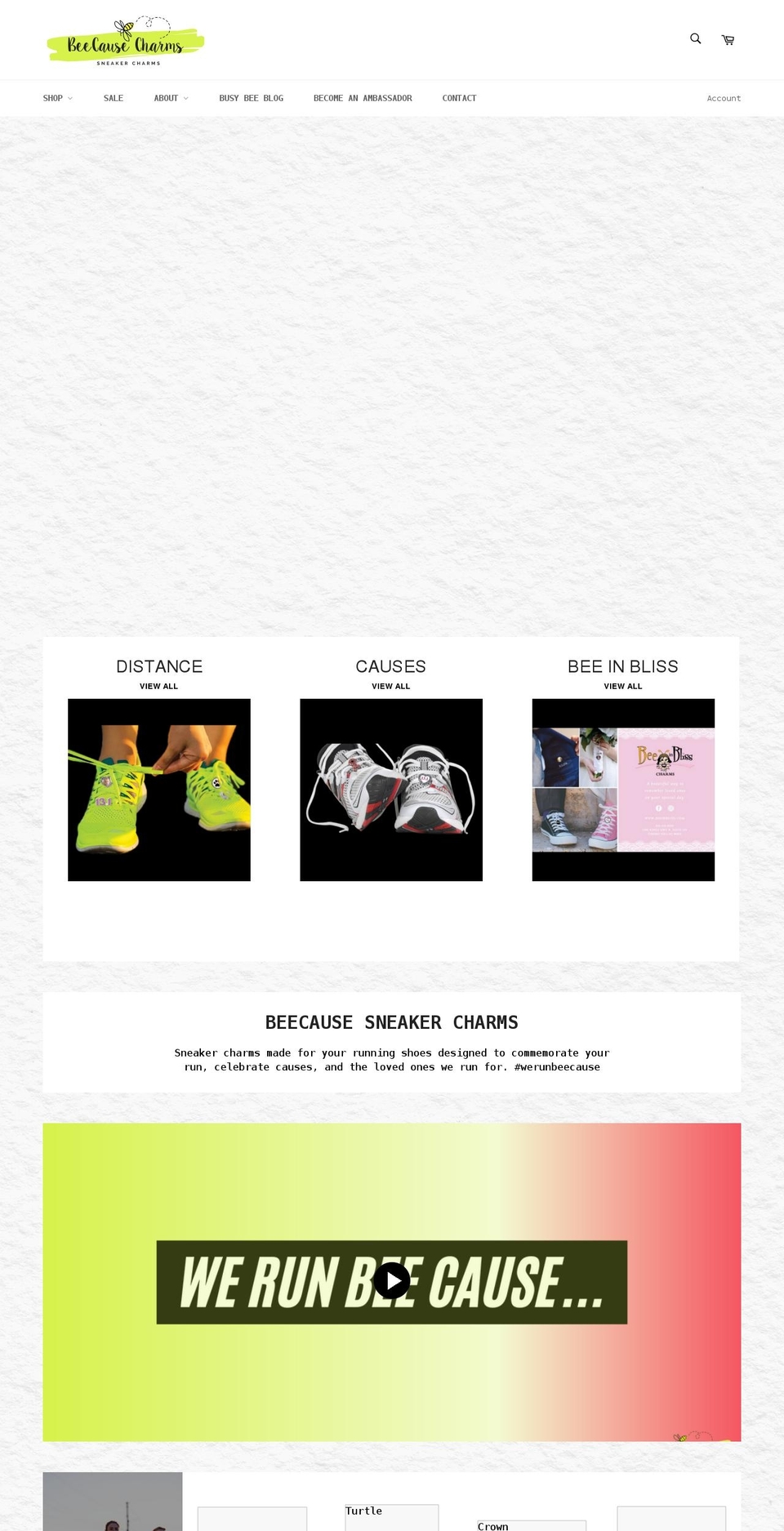 beecausecharms.com shopify website screenshot