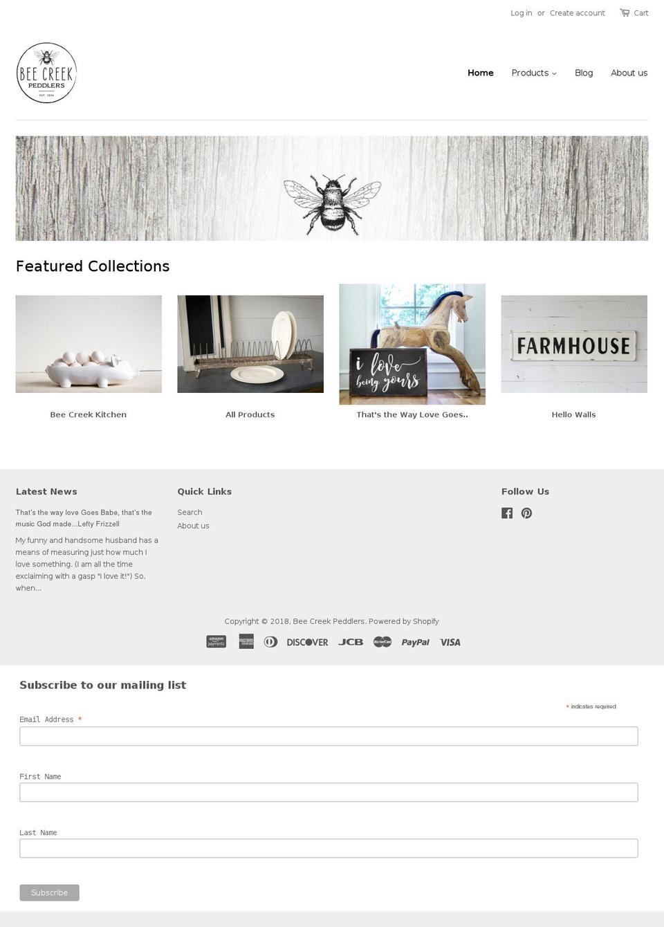 beecreekpeddlers.com — Shopify storefront screenshot