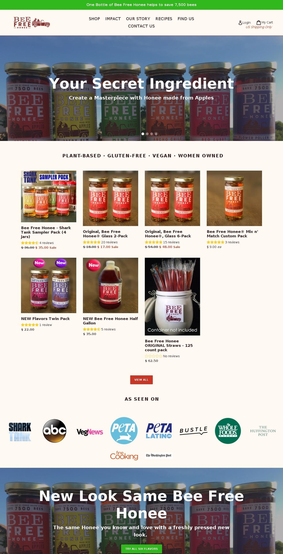 BFH v.20 Shopify theme site example beefreehoney.com