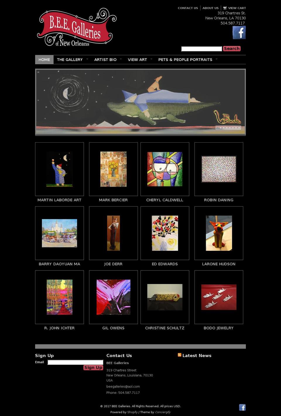 beegalleries.com shopify website screenshot