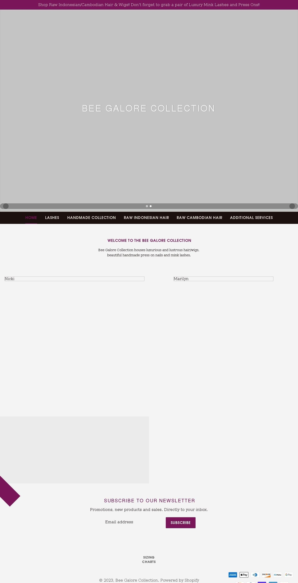 beegalorecollection.com shopify website screenshot