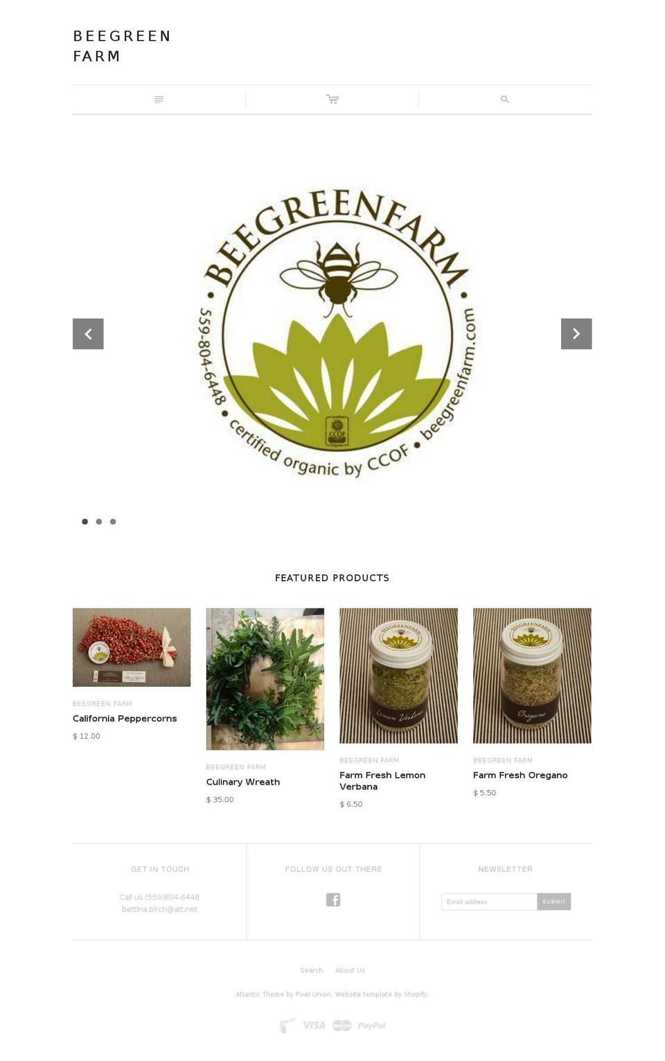beegreenfarm.com shopify website screenshot