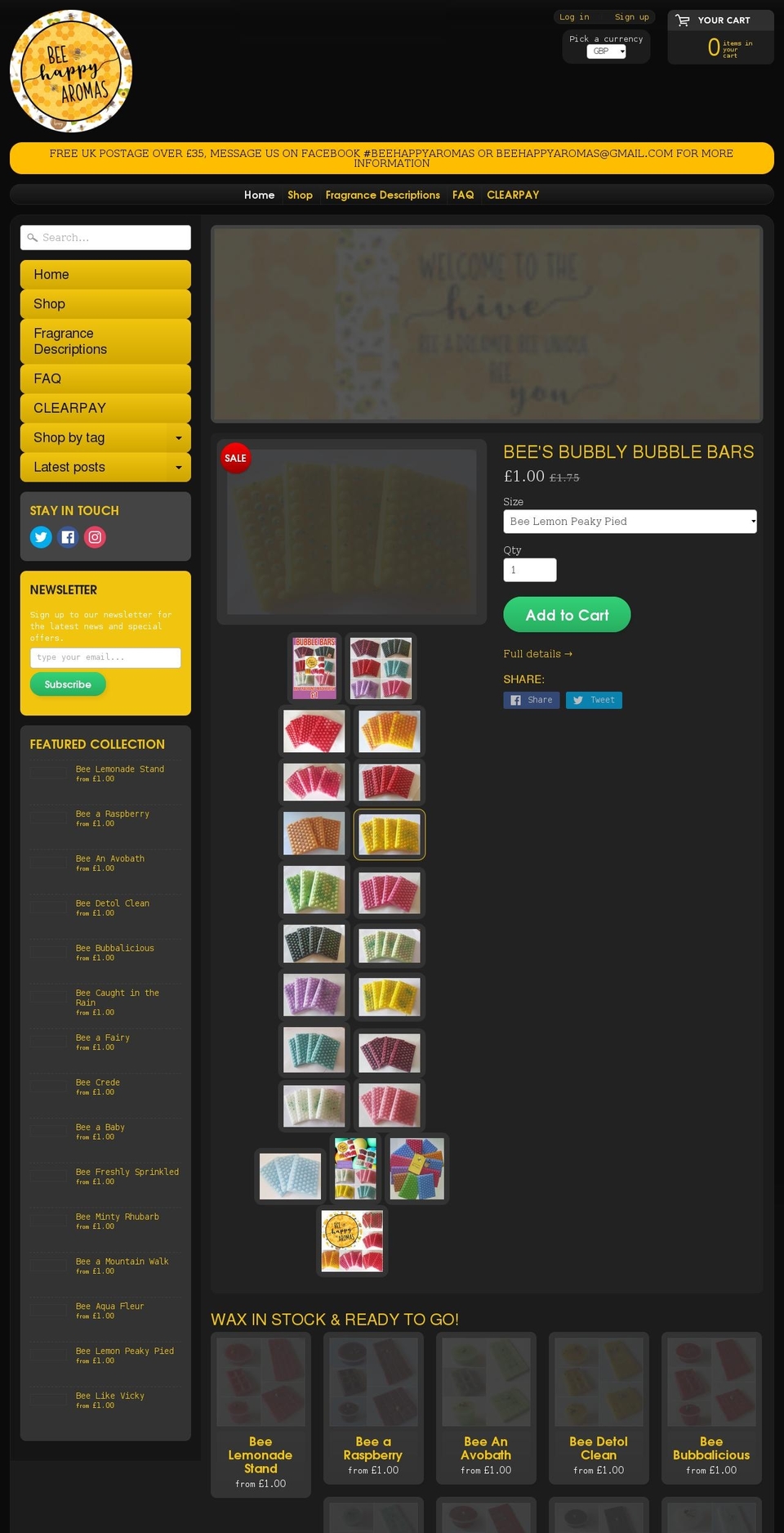 beehappyaromas.co.uk shopify website screenshot